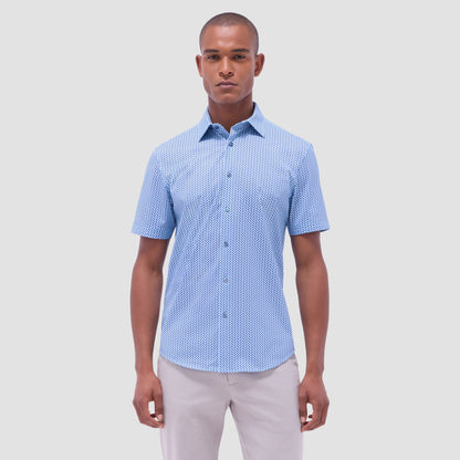 Bugatchi Miles Geometric OoohCotton® Short-Sleeve Shirt Classic Blue