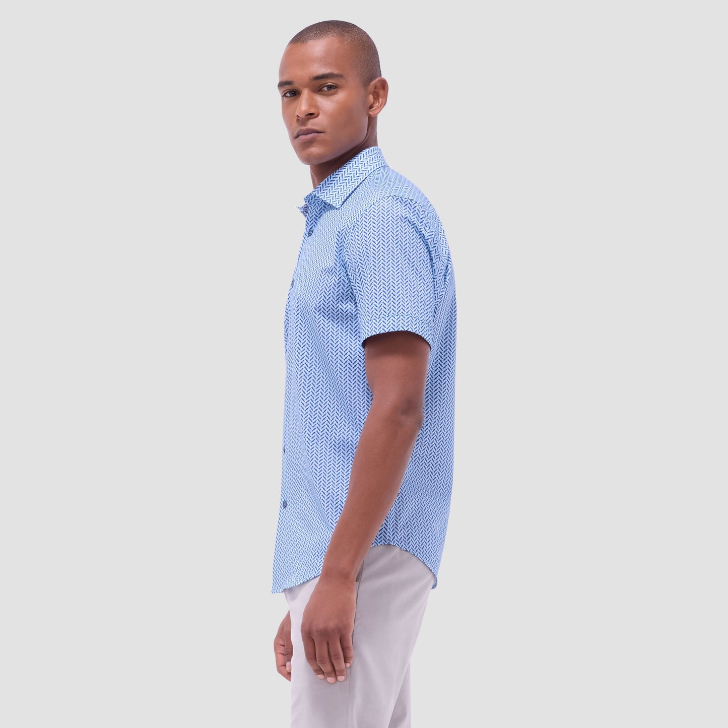 Bugatchi Miles Geometric OoohCotton® Short-Sleeve Shirt Classic Blue
