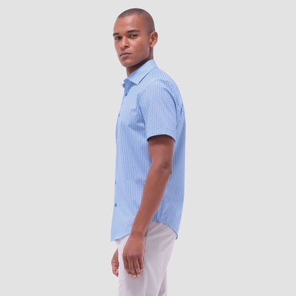 Bugatchi Miles Geometric OoohCotton® Short-Sleeve Shirt Classic Blue