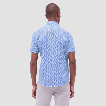 Bugatchi Miles Geometric OoohCotton® Short-Sleeve Shirt Classic Blue