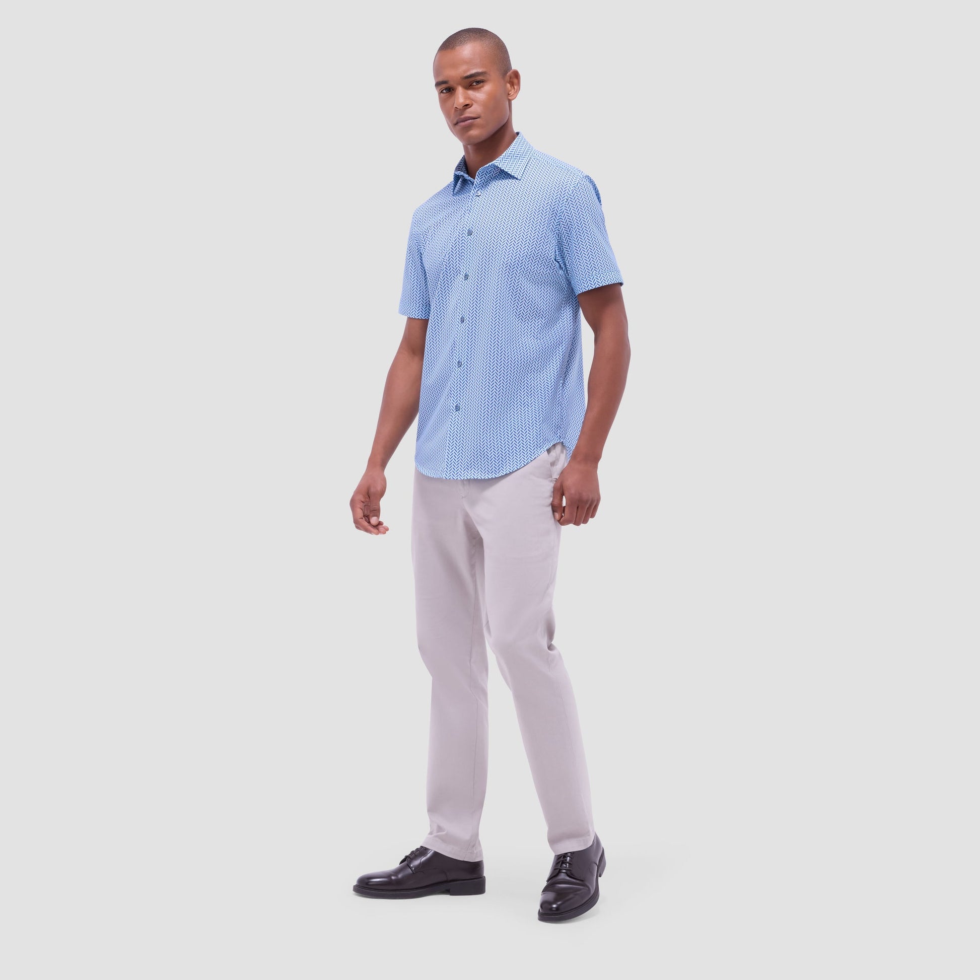 Bugatchi Miles Geometric OoohCotton® Short-Sleeve Shirt Classic Blue