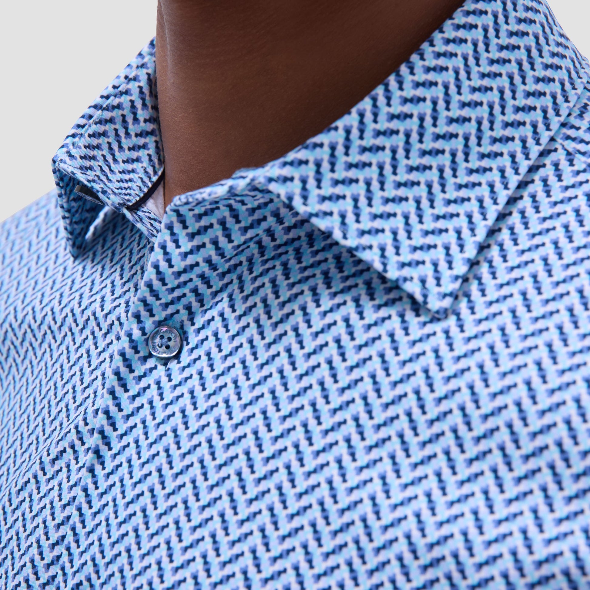 Bugatchi Miles Geometric OoohCotton® Short-Sleeve Shirt Classic Blue