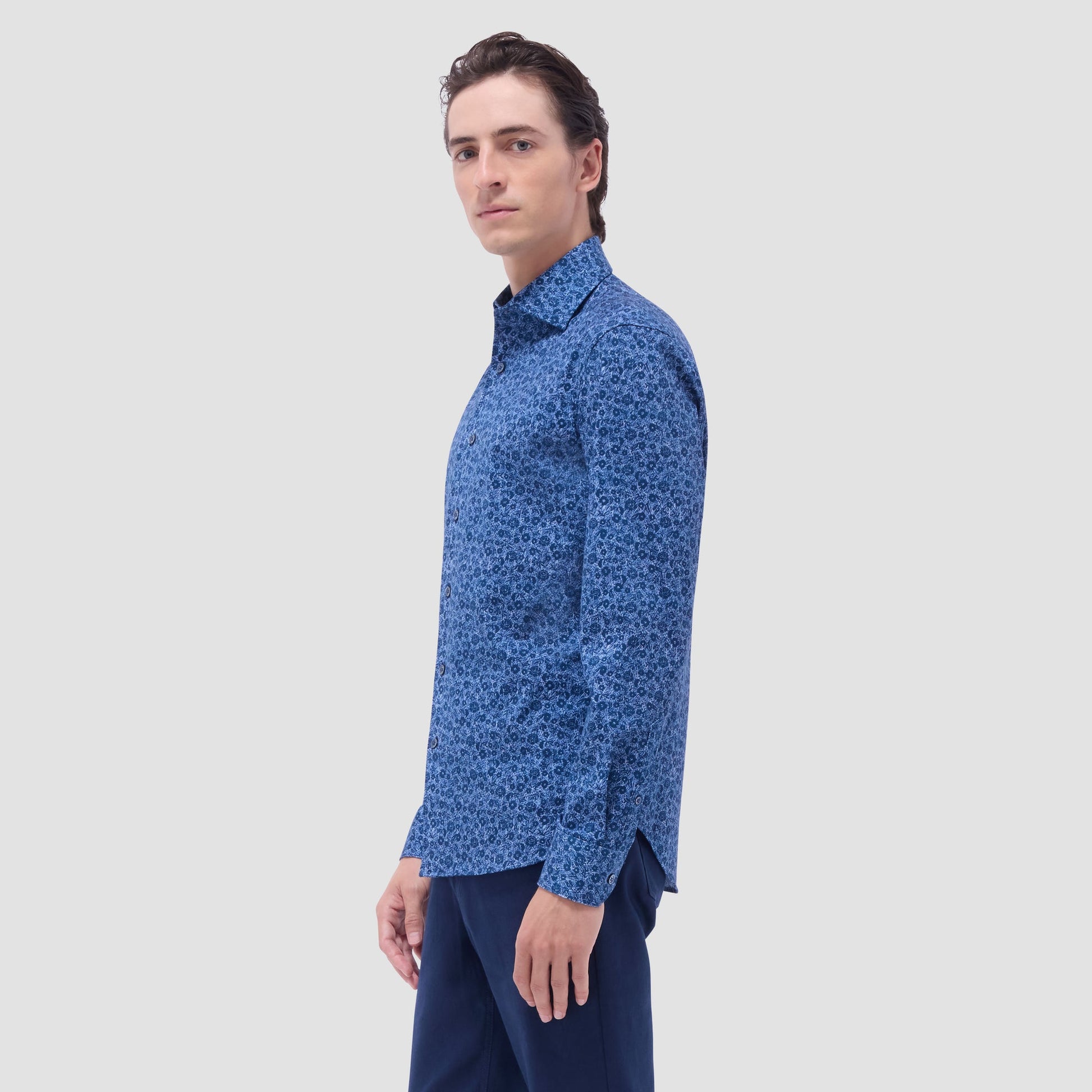 Bugatchi Devon Floral OoohCotton® Shirt Indigo
