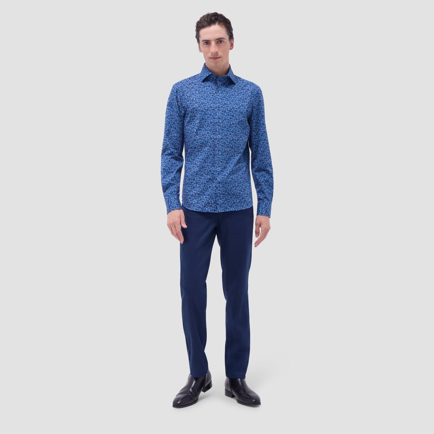 Bugatchi Devon Floral OoohCotton® Shirt Indigo