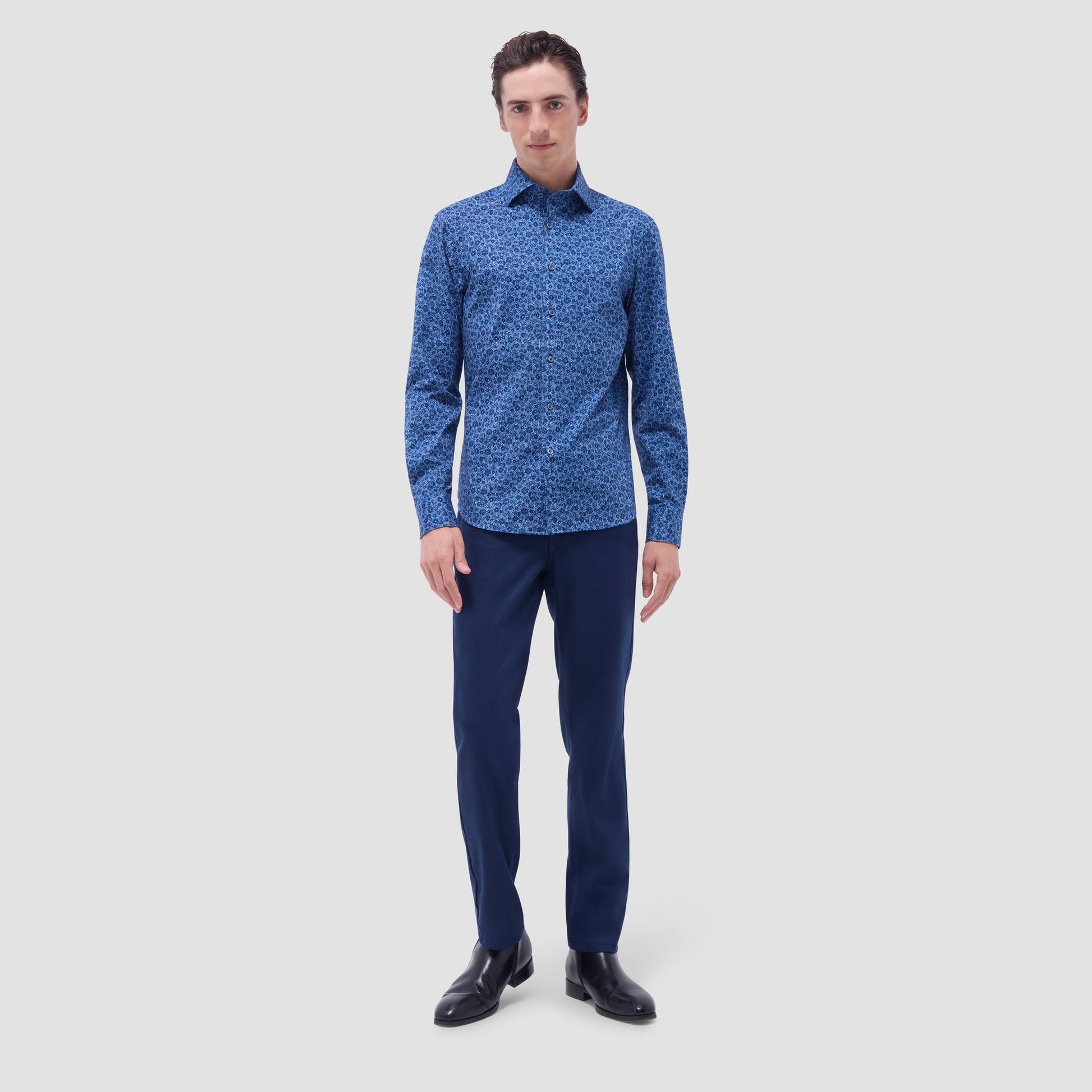 Bugatchi Devon Floral OoohCotton® Shirt Indigo
