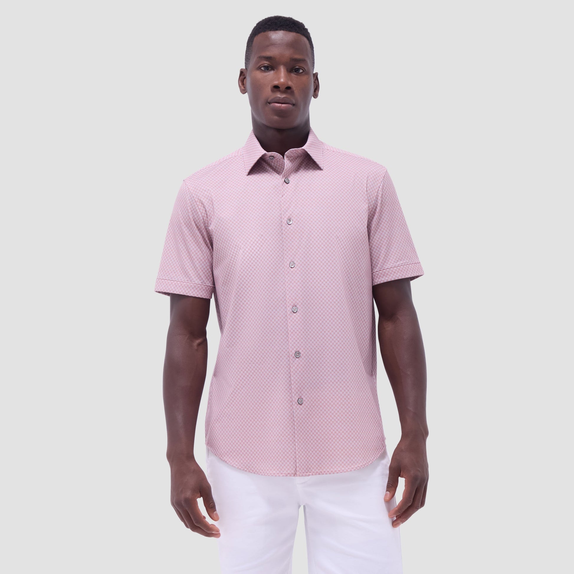 Bugatchi Miles Geometric OoohCotton® Short-Sleeve Shirt Jaffa