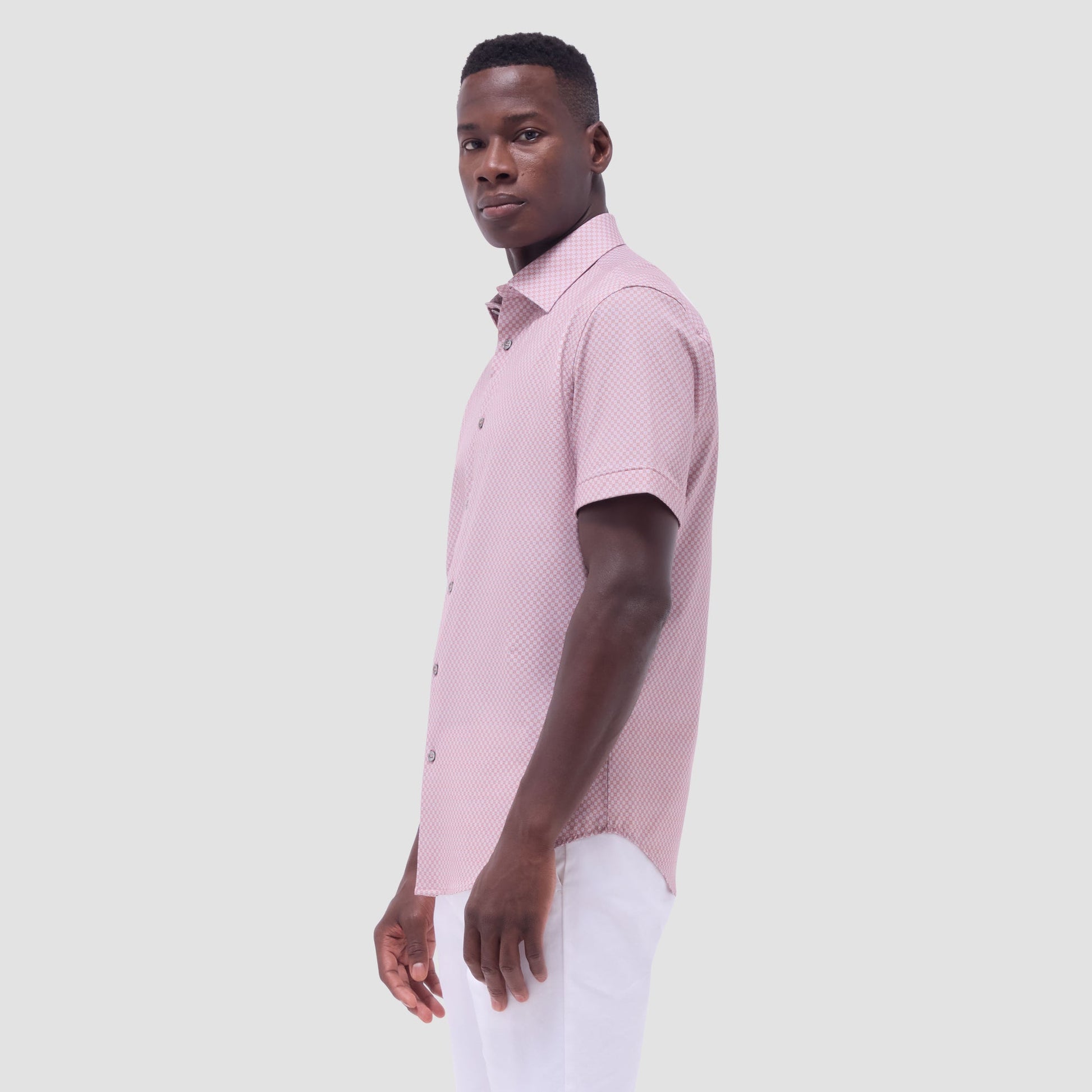 Bugatchi Miles Geometric OoohCotton® Short-Sleeve Shirt Jaffa