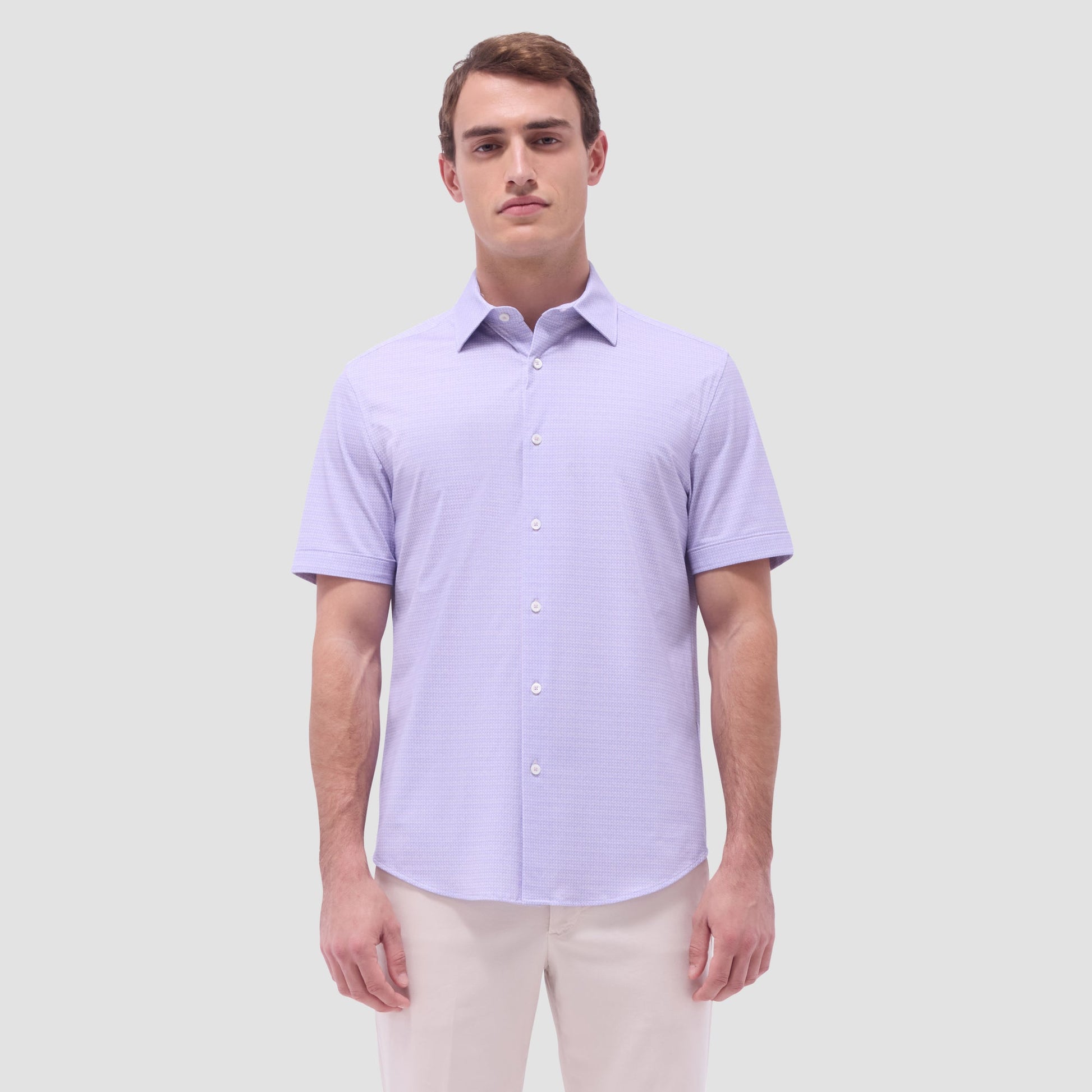 Bugatchi Miles Mini Check OoohCotton® Short-Sleeve Shirt Dusty Pink