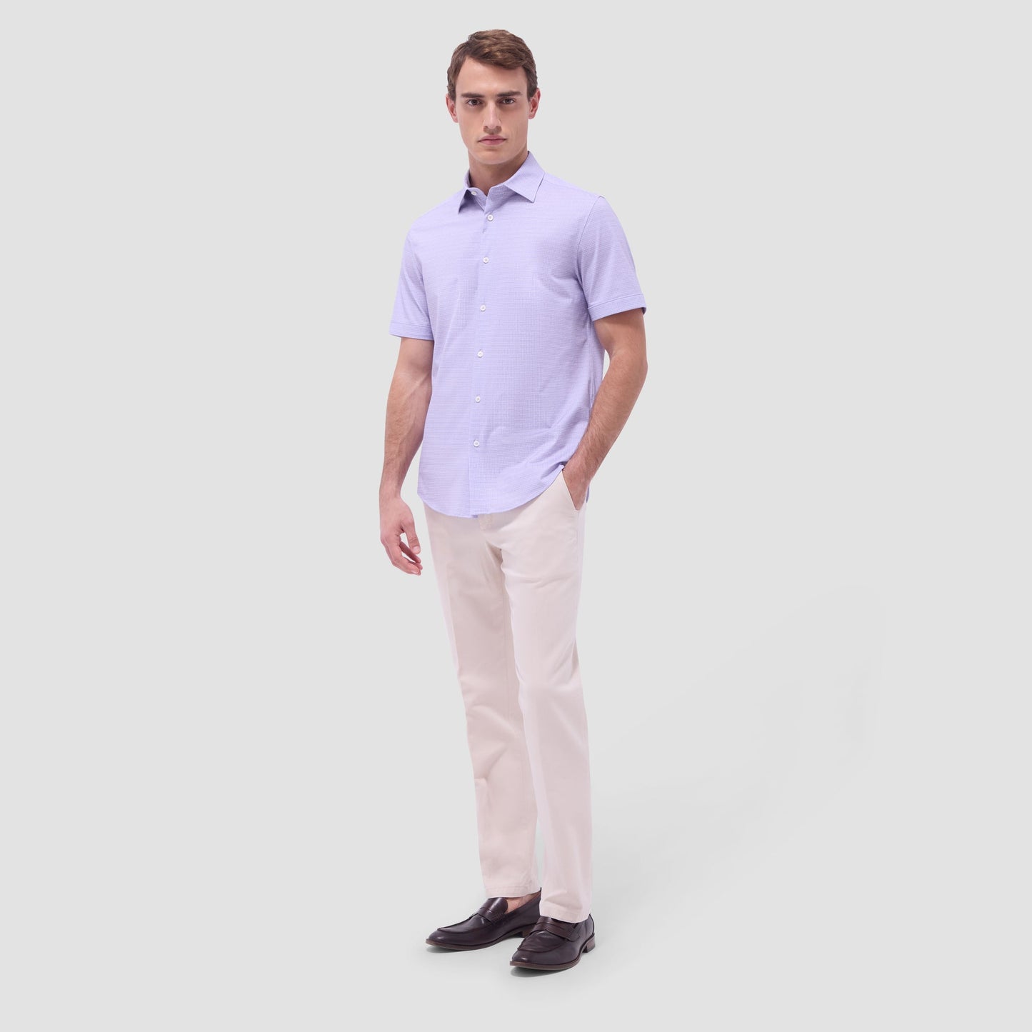 Bugatchi Miles Mini Check OoohCotton® Short-Sleeve Shirt Dusty Pink