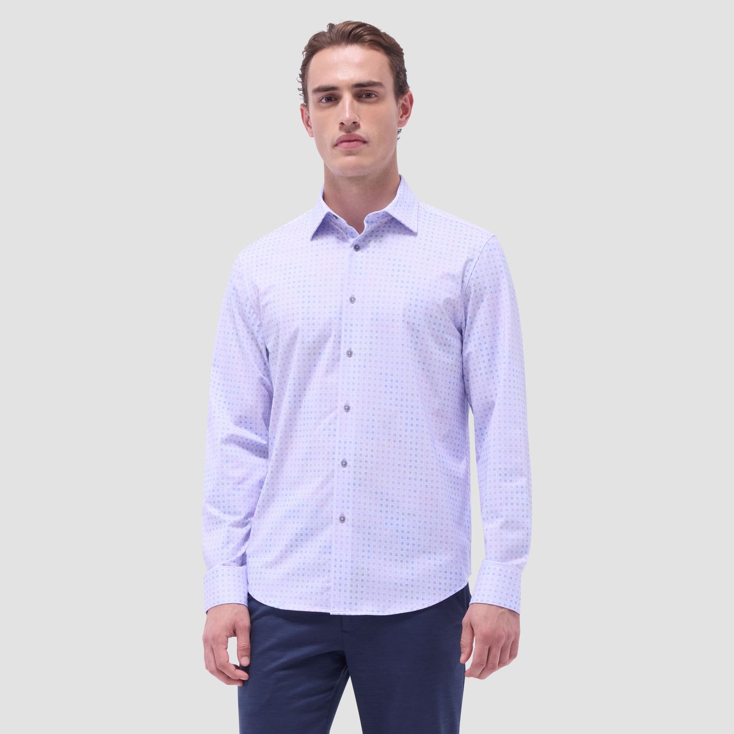 Bugatchi James Mini Check OoohCotton® Shirt Lilac