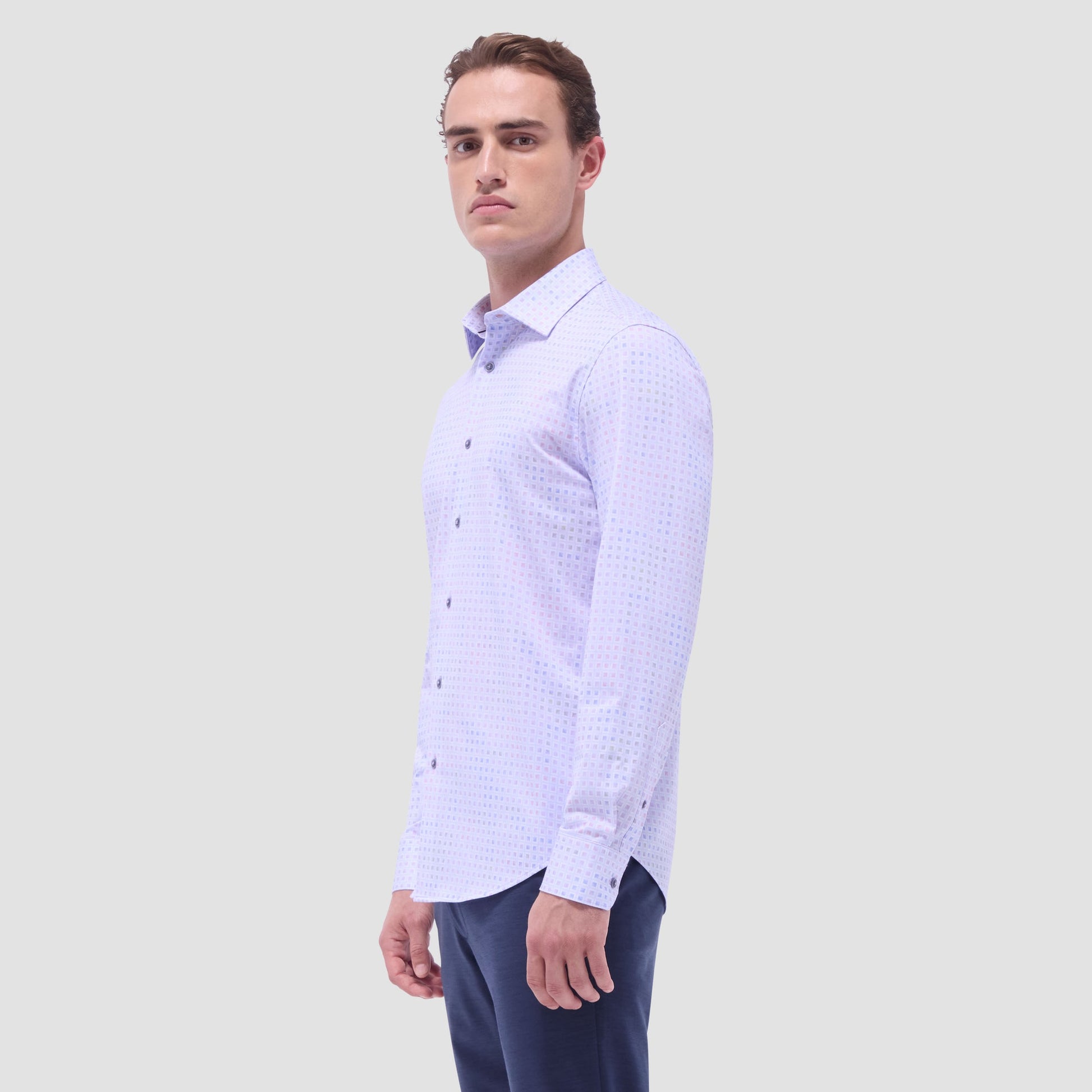 Bugatchi James Mini Check OoohCotton® Shirt Lilac