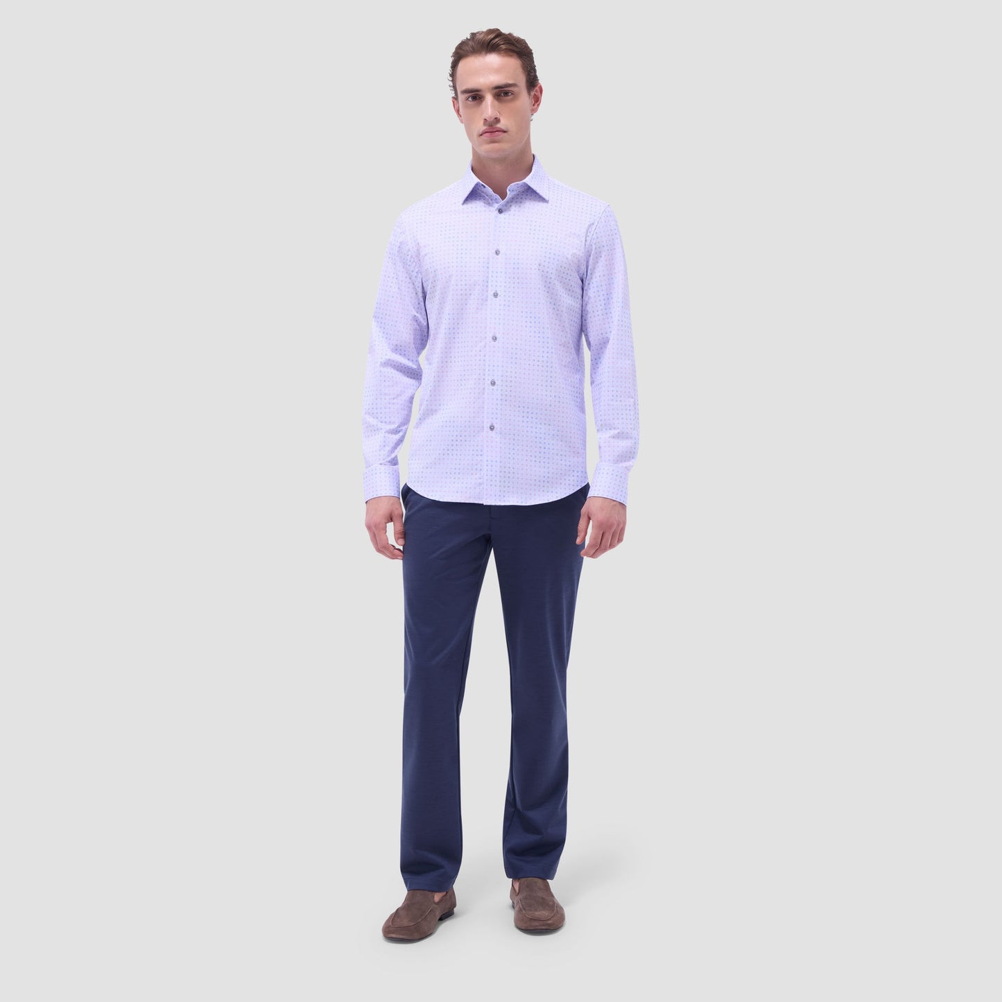 Bugatchi James Mini Check OoohCotton® Shirt Lilac