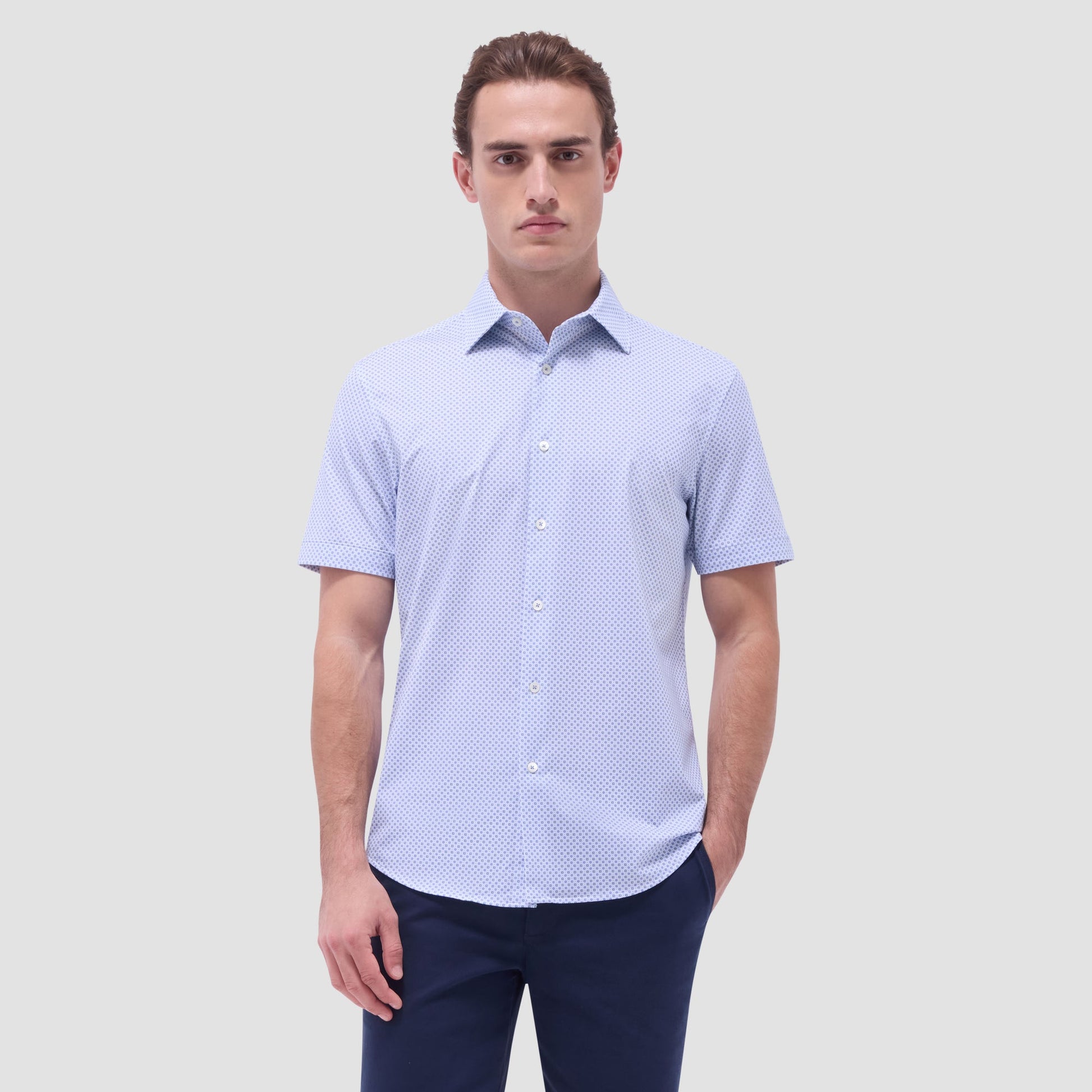Bugatchi Miles Geometric OoohCotton® Short-Sleeve Shirt Shark