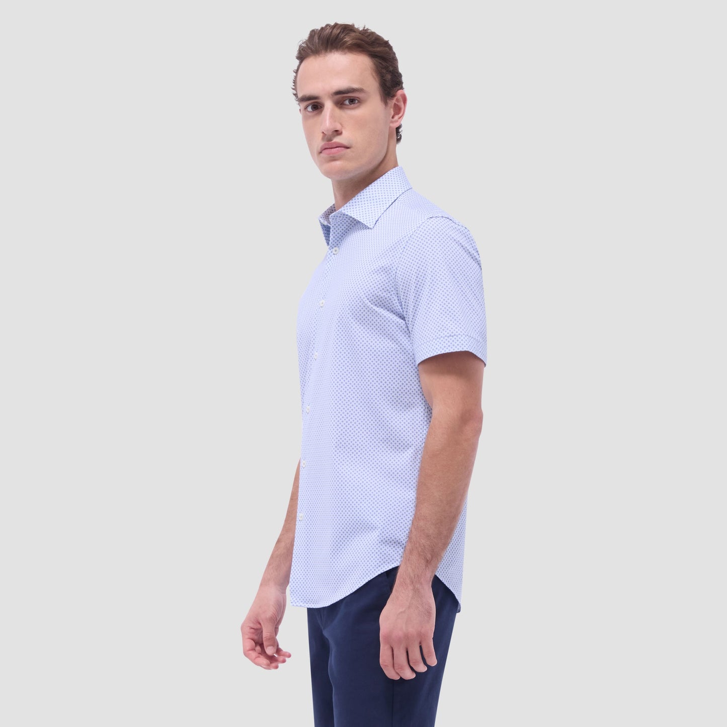 Bugatchi Miles Geometric OoohCotton® Short-Sleeve Shirt Shark