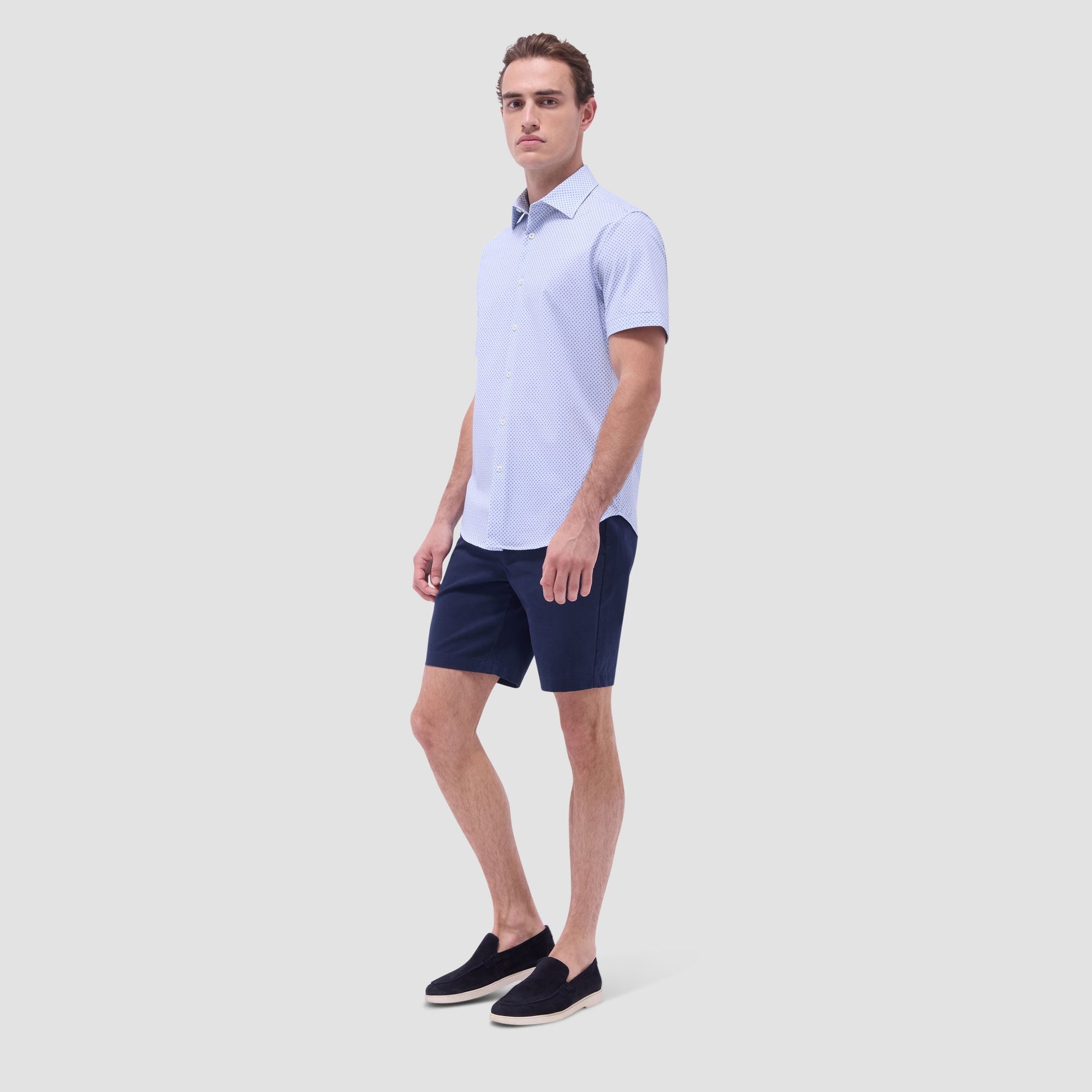 Bugatchi Miles Geometric OoohCotton® Short-Sleeve Shirt Shark