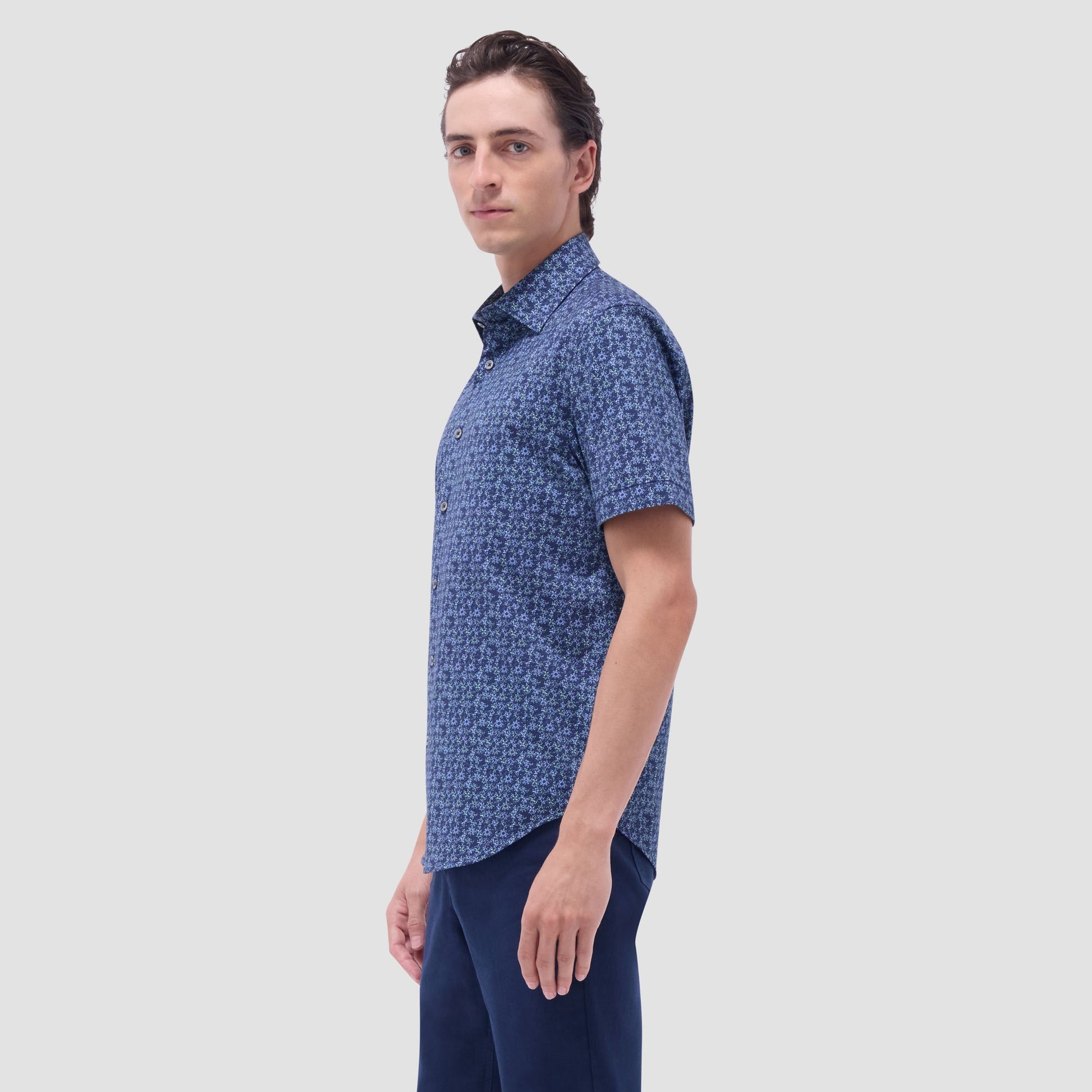 Bugatchi Miles Floral OoohCotton® Short-Sleeve Shirt Graphite