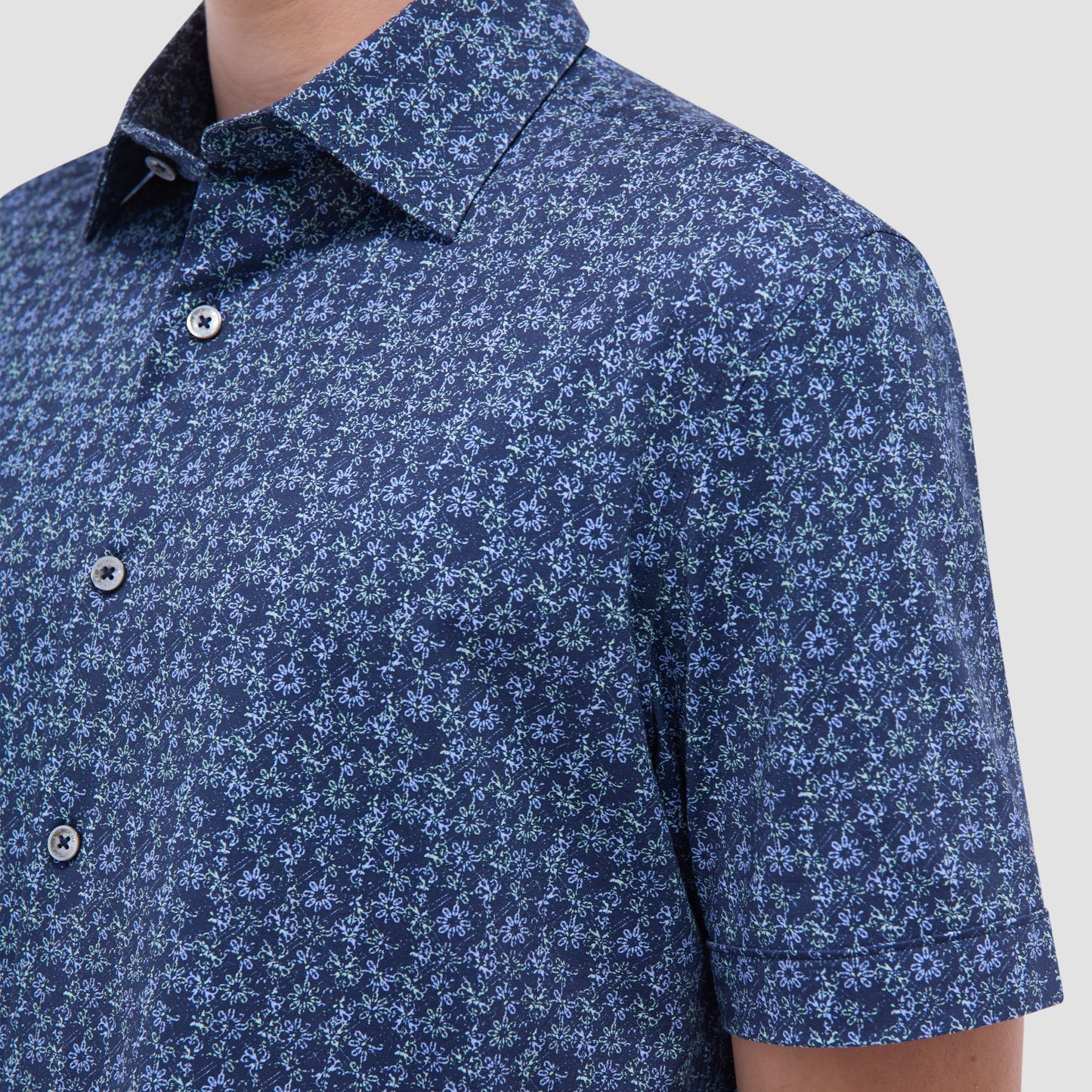 Bugatchi Miles Floral OoohCotton® Short-Sleeve Shirt Graphite