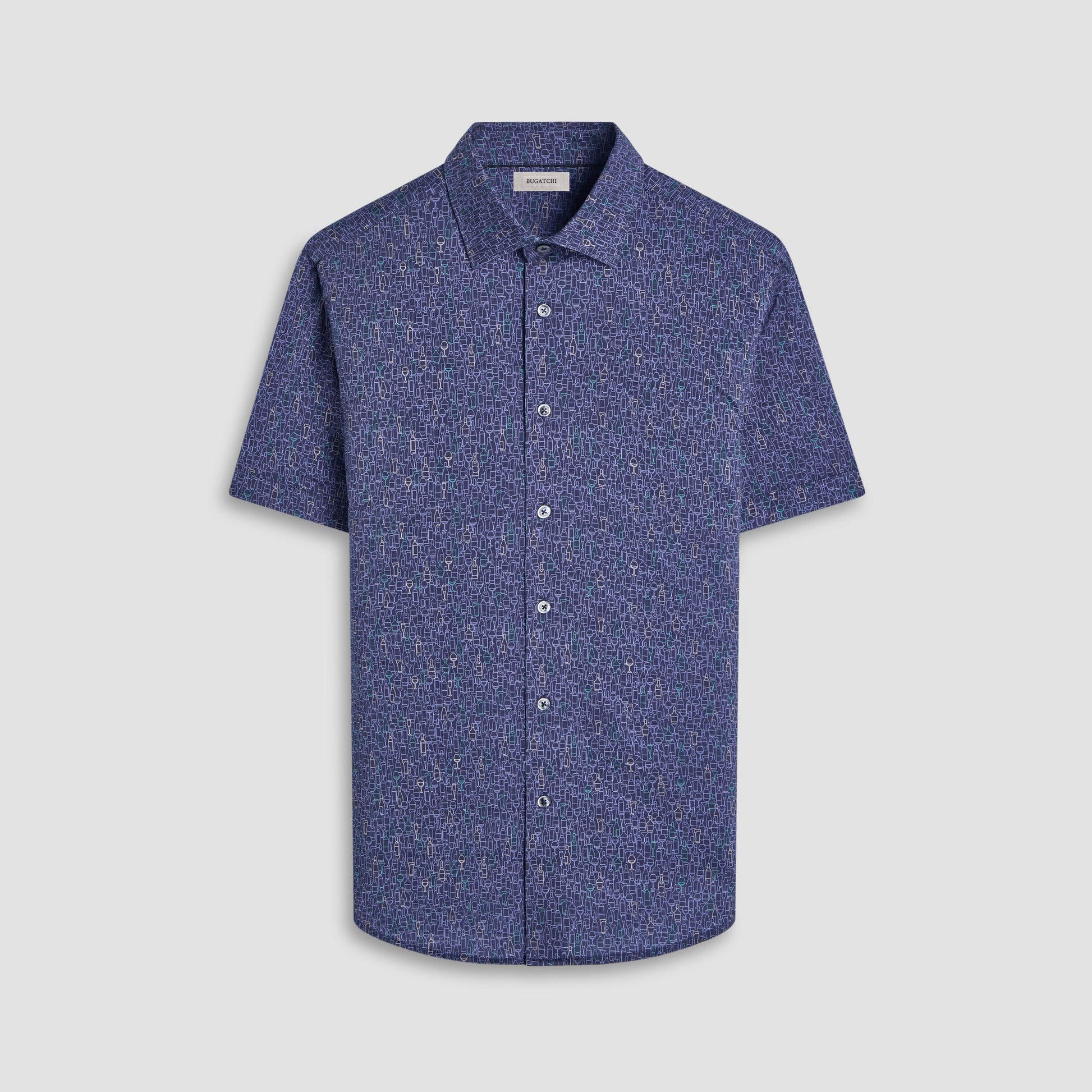 Bugatchi Miles Bistro Print OoohCotton® Short-Sleeve Shirt Graphite