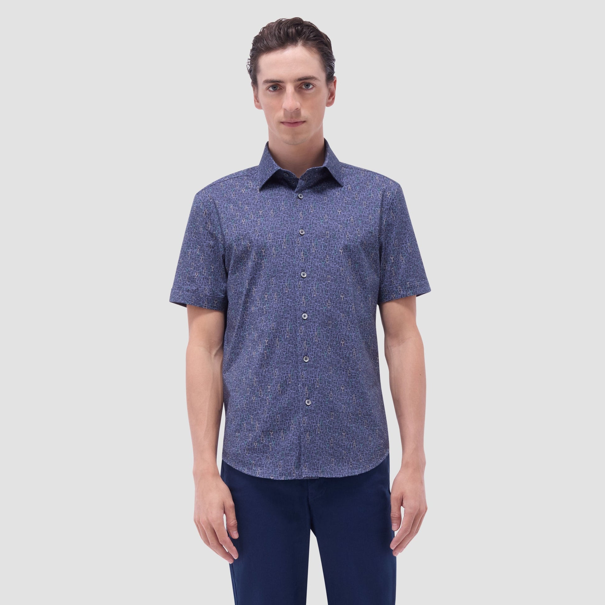 Bugatchi Miles Bistro Print OoohCotton® Short-Sleeve Shirt Graphite