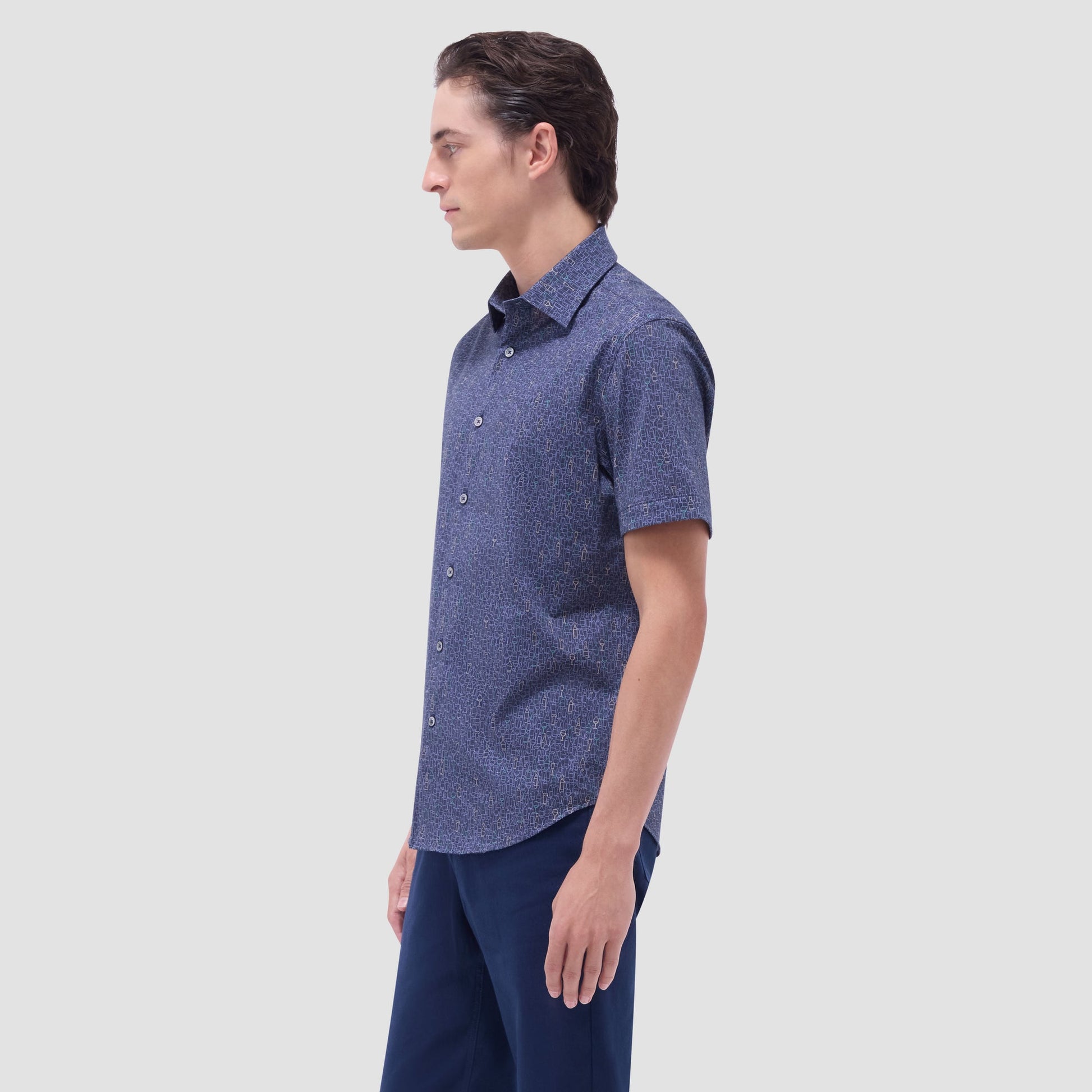 Bugatchi Miles Bistro Print OoohCotton® Short-Sleeve Shirt Graphite