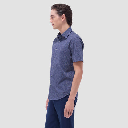 Bugatchi Miles Bistro Print OoohCotton® Short-Sleeve Shirt Graphite