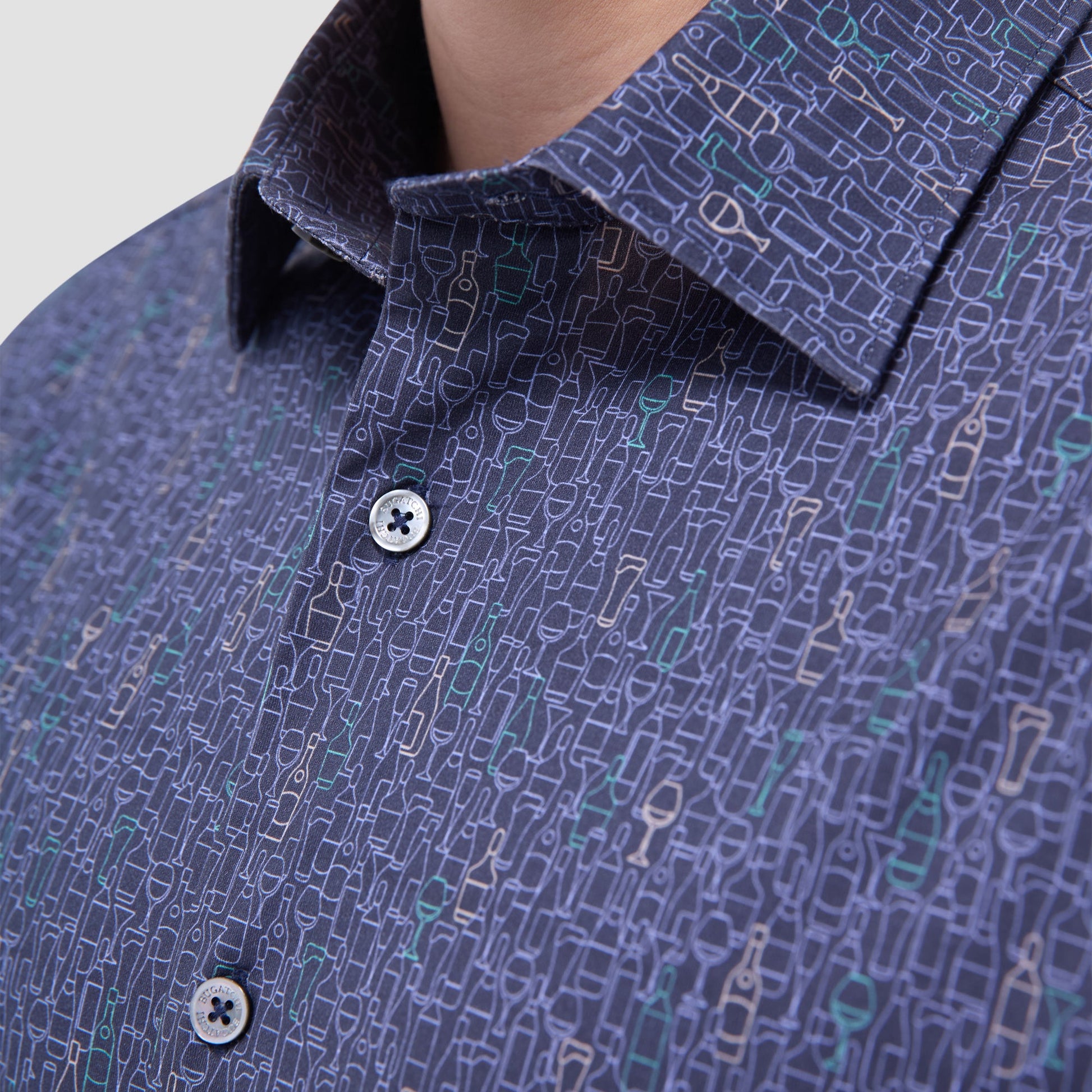 Bugatchi Miles Bistro Print OoohCotton® Short-Sleeve Shirt Graphite