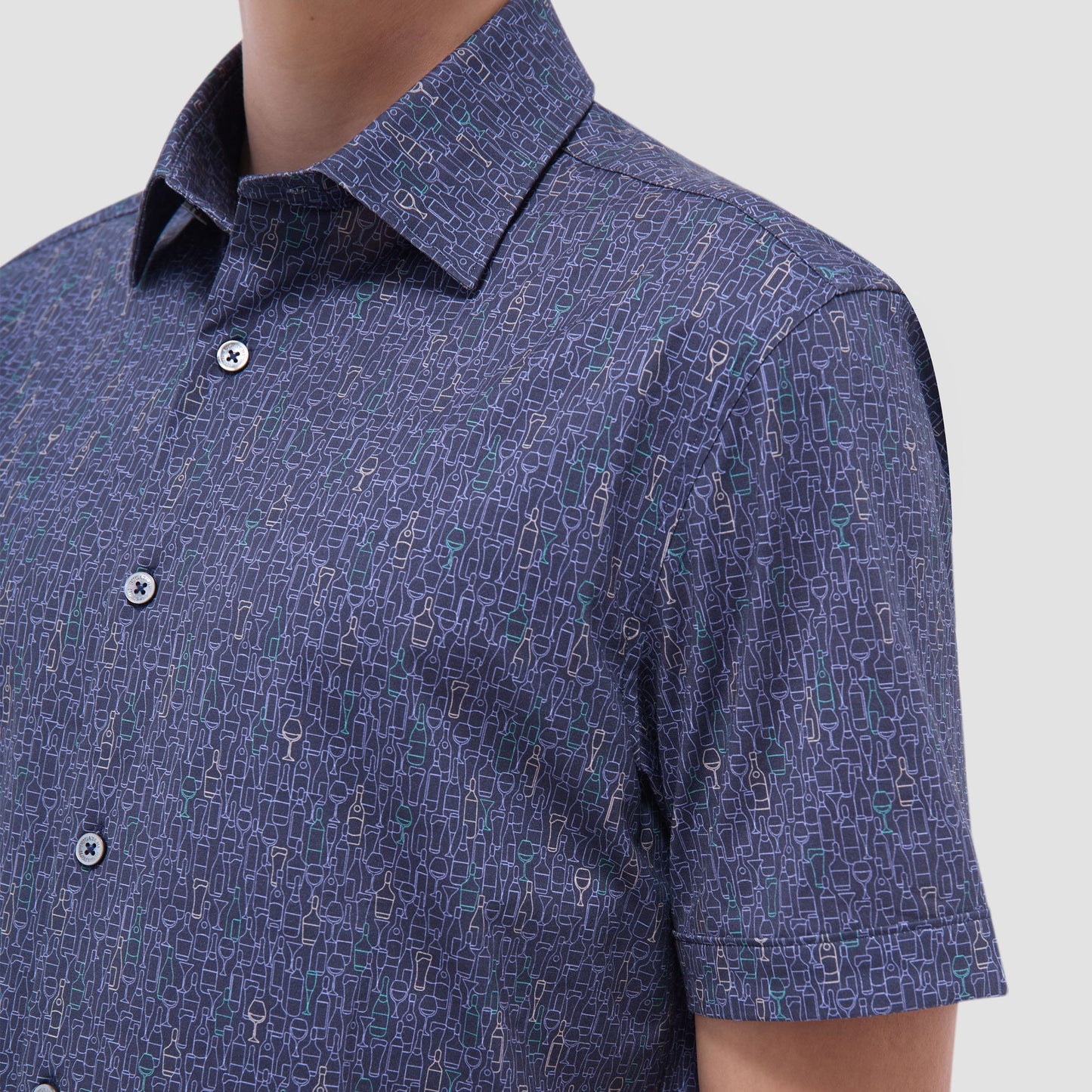 Bugatchi Miles Bistro Print OoohCotton® Short-Sleeve Shirt Graphite
