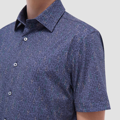 Bugatchi Miles Bistro Print OoohCotton® Short-Sleeve Shirt Graphite