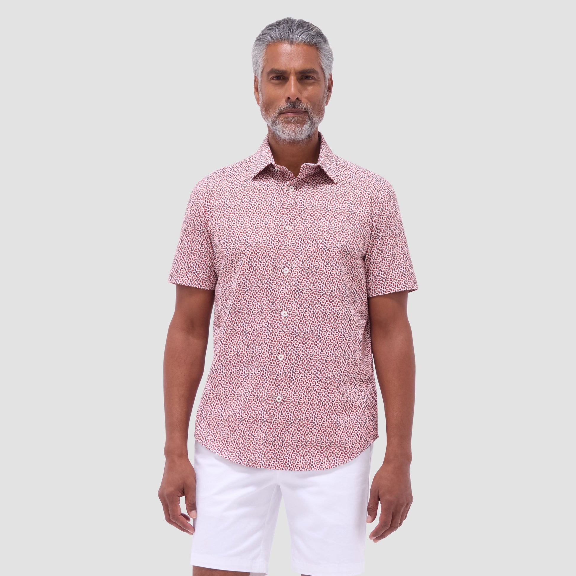 Bugatchi Miles Abstract OoohCotton® Short-Sleeve Shirt Chili