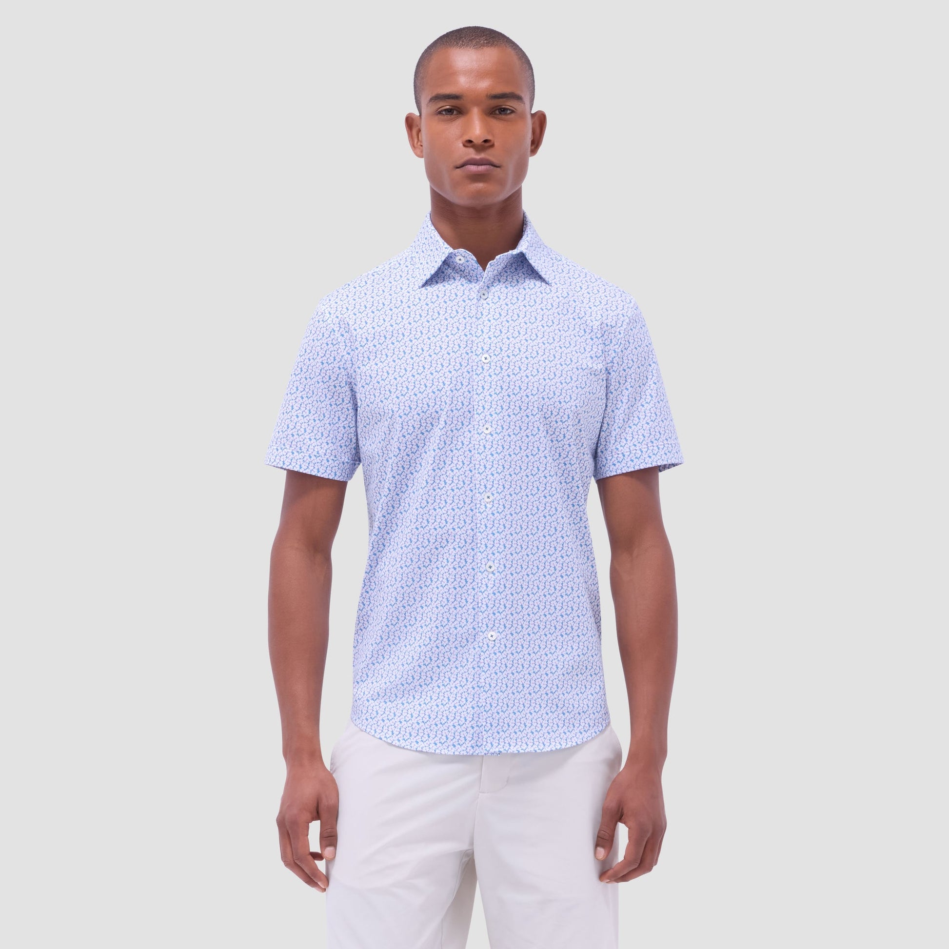 Bugatchi Miles Floral OoohCotton® Short-Sleeve Shirt Teal