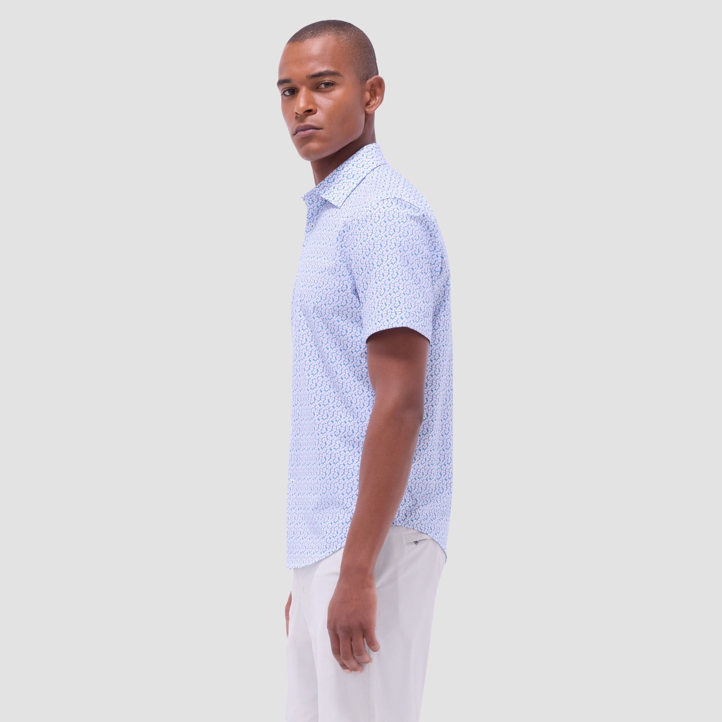 Bugatchi Miles Floral OoohCotton® Short-Sleeve Shirt Teal