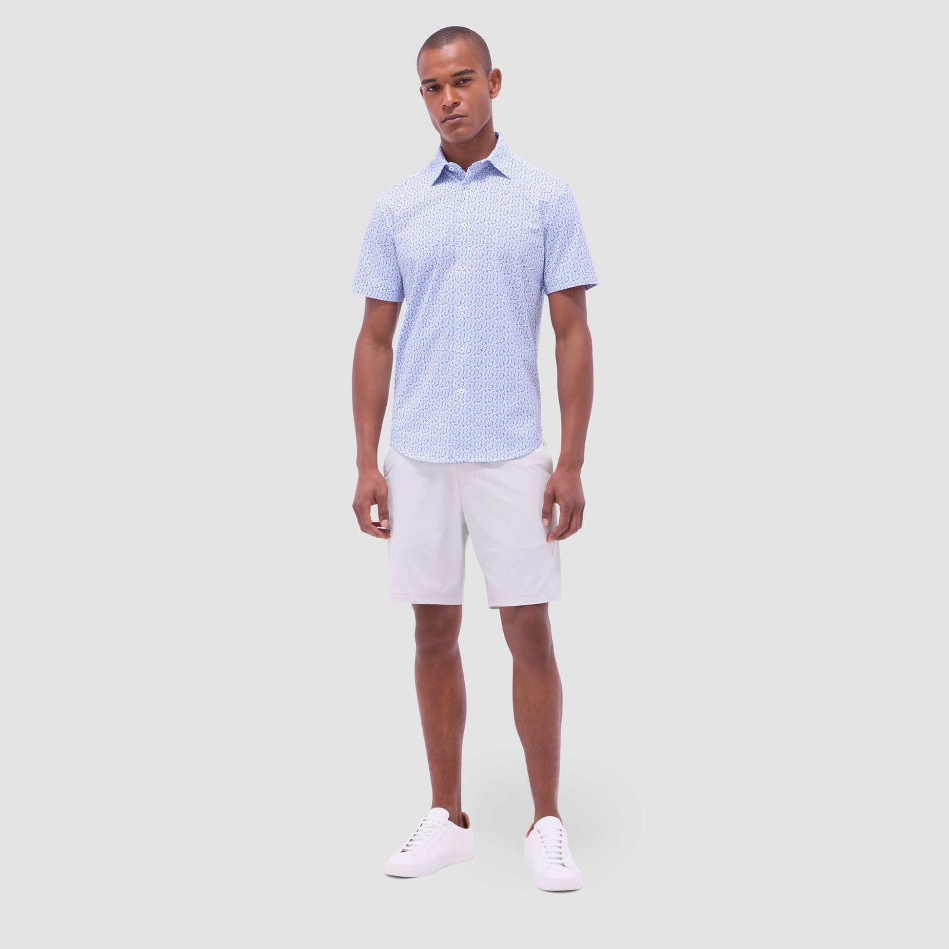 Bugatchi Miles Floral OoohCotton® Short-Sleeve Shirt Teal