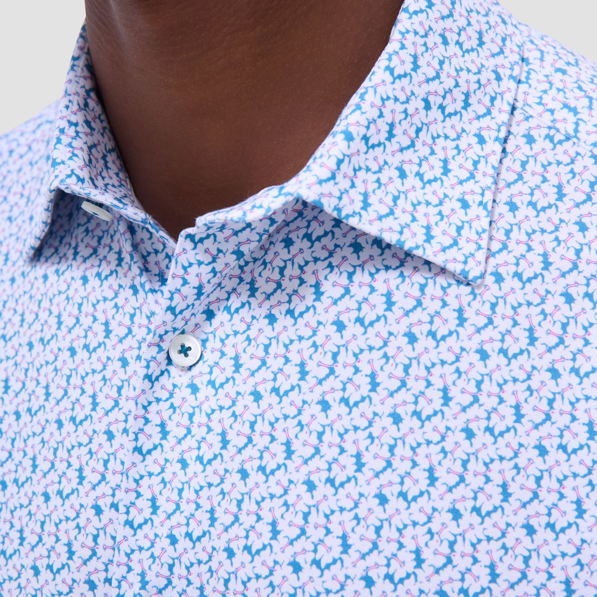 Bugatchi Miles Floral OoohCotton® Short-Sleeve Shirt Teal