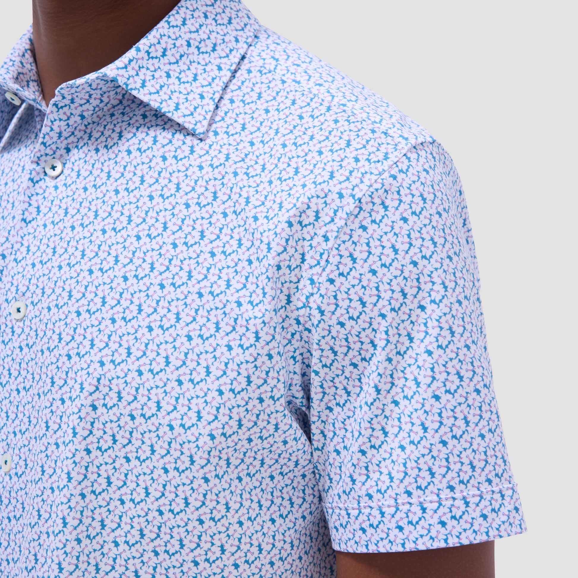 Bugatchi Miles Floral OoohCotton® Short-Sleeve Shirt Teal