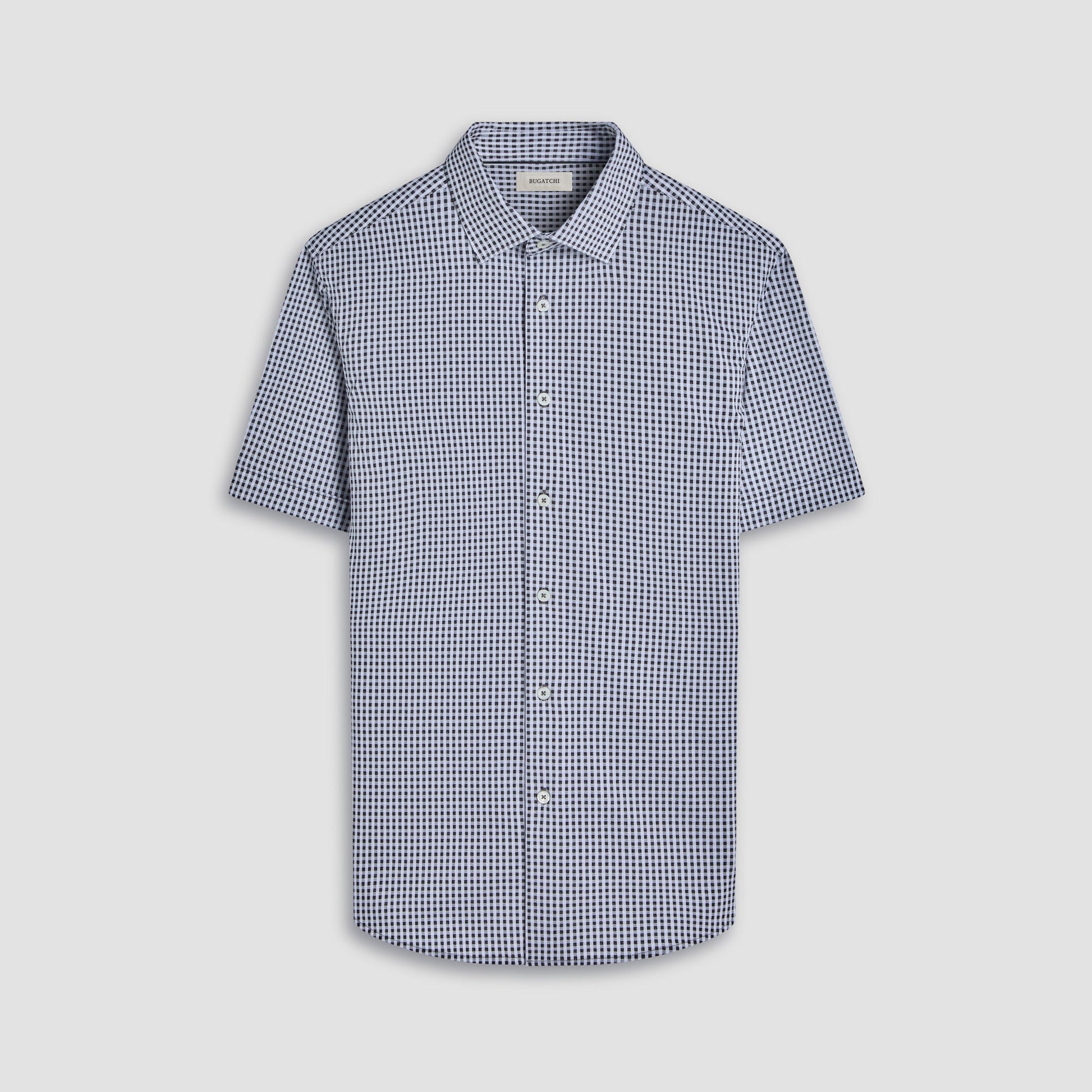 Bugatchi Miles Gingham Check OoohCotton® Short-Sleeve Shirt Black