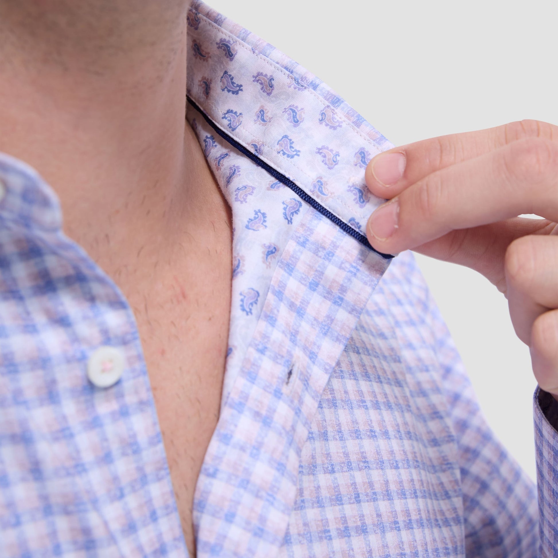 Bugatchi Jimmy Double Check & Paisley OoohCotton® Shirt Dusty Pink
