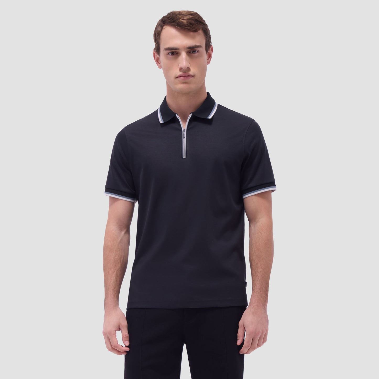 Bugatchi Solid Quarter-Zip Polo Shirt Black