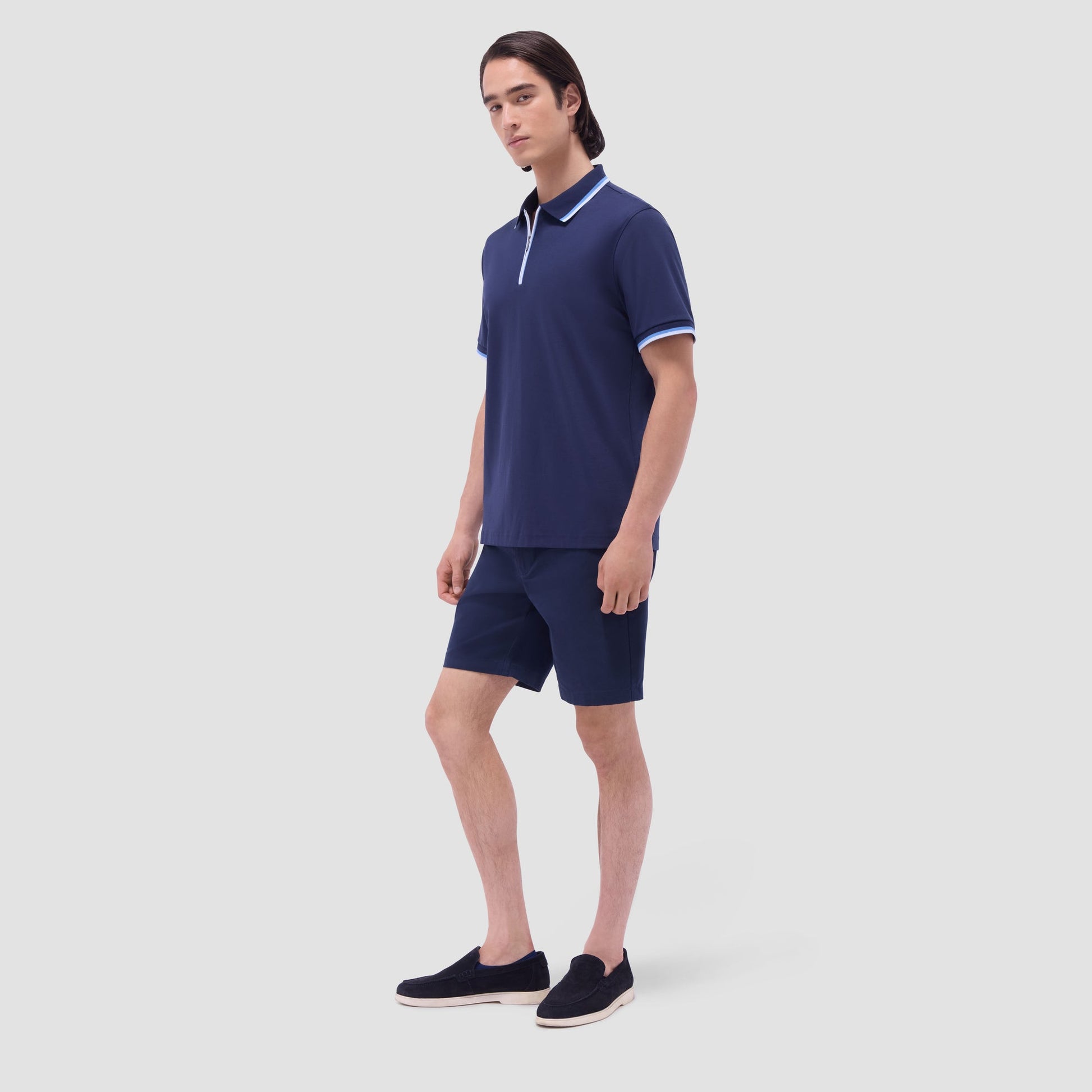 Bugatchi Solid Quarter-Zip Polo Shirt Navy