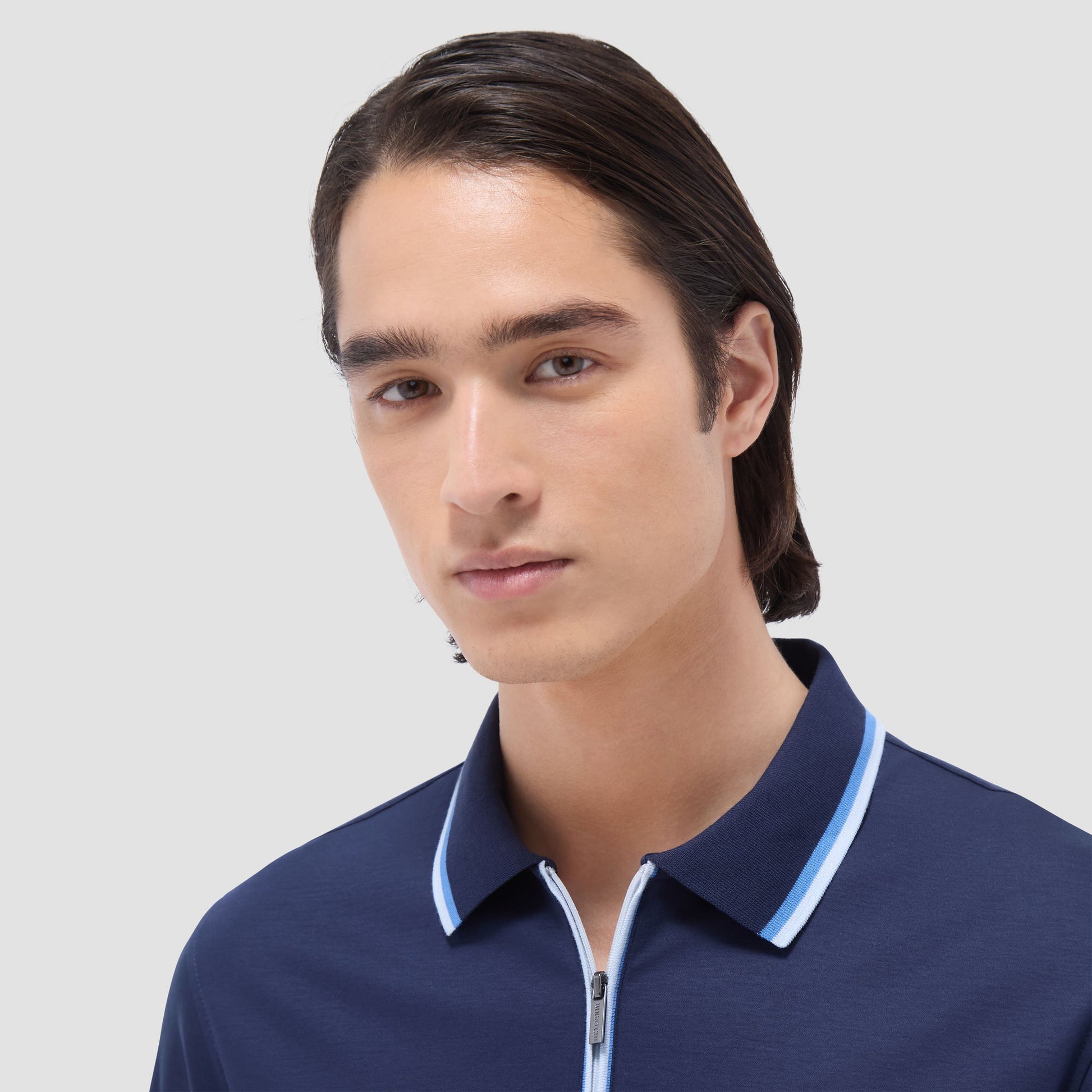 Bugatchi Solid Quarter-Zip Polo Shirt Navy