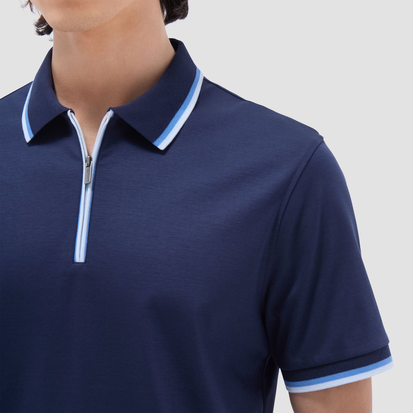 Bugatchi Solid Quarter-Zip Polo Shirt Navy