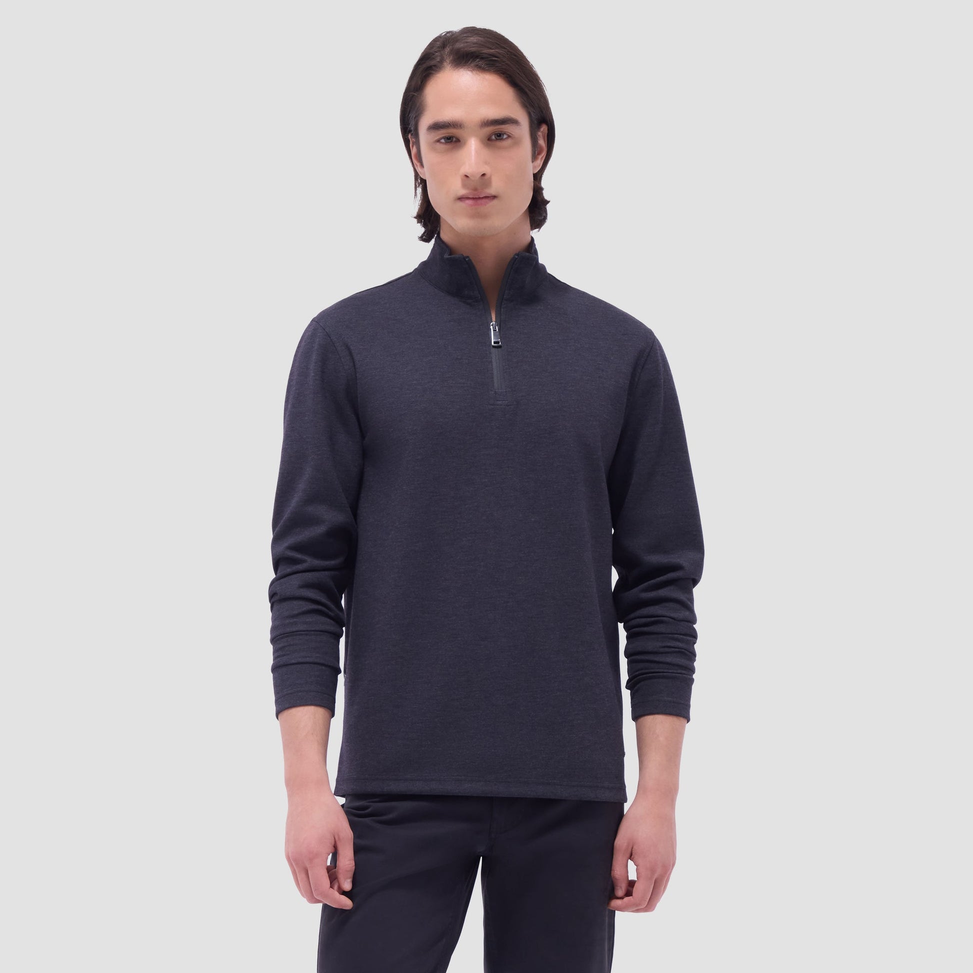 Bugatchi Soft Touch™ Heather Quarter-Zip Pullover Black