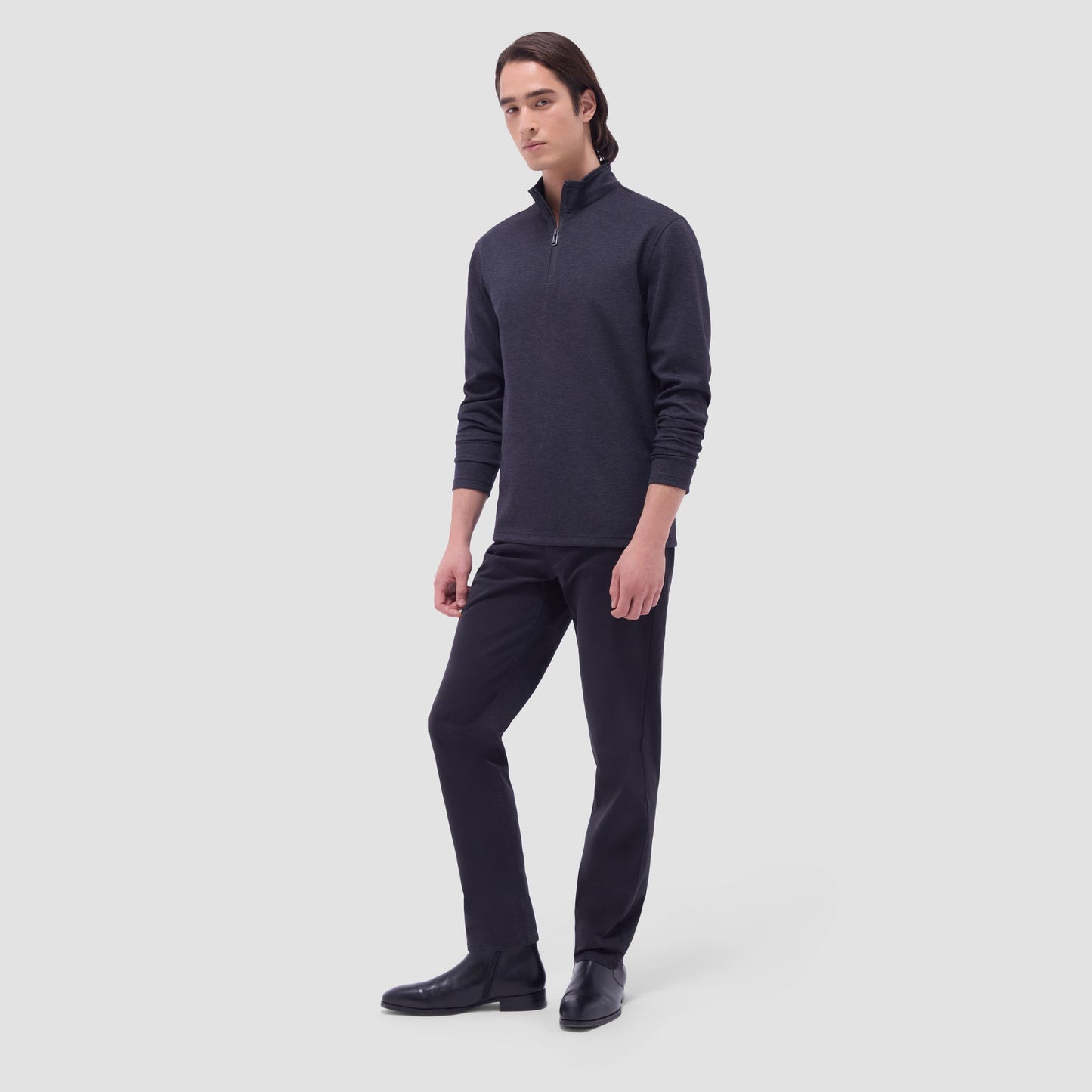 Bugatchi Soft Touch™ Heather Quarter-Zip Pullover Black