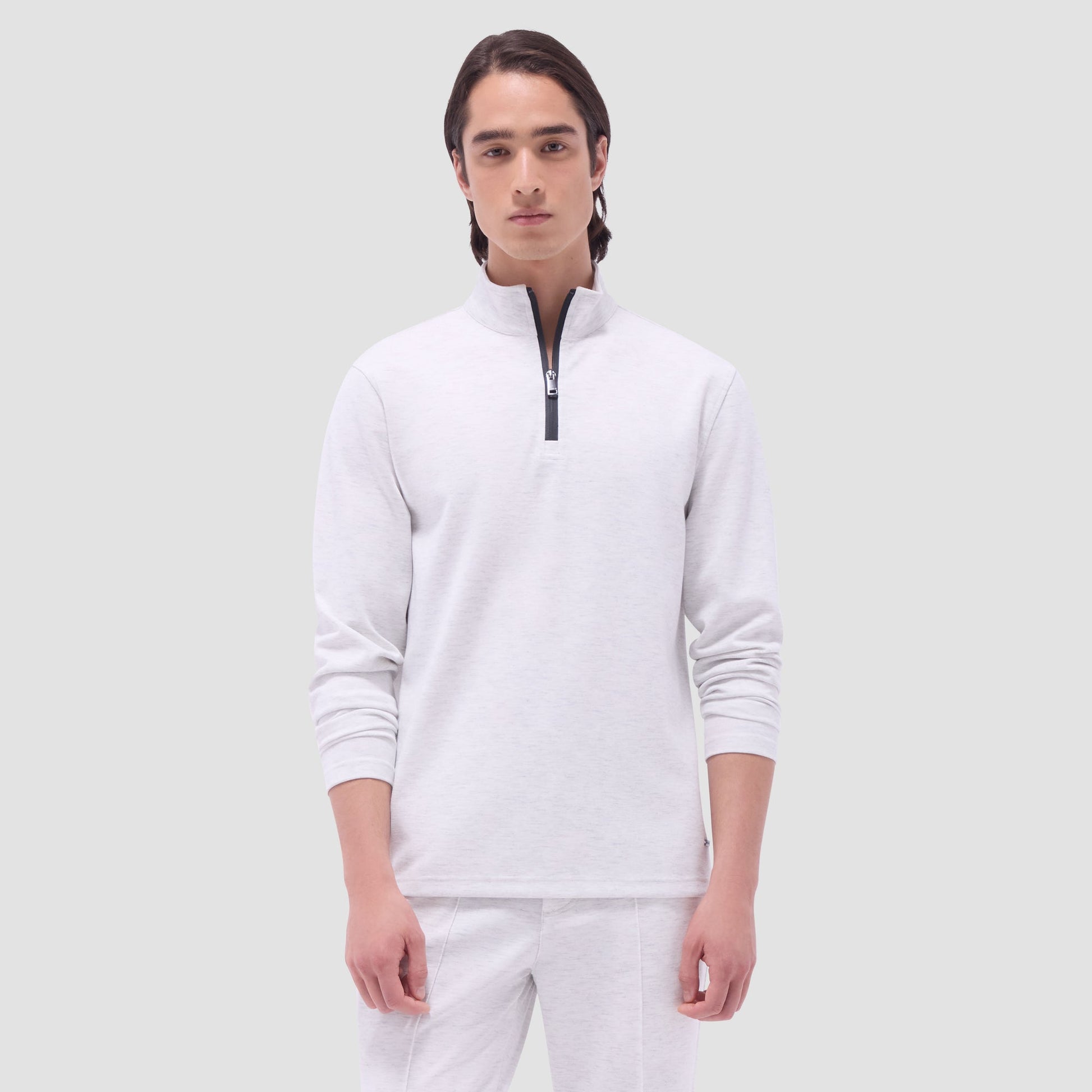 Bugatchi Soft Touch™ Heather Quarter-Zip Pullover Chalk