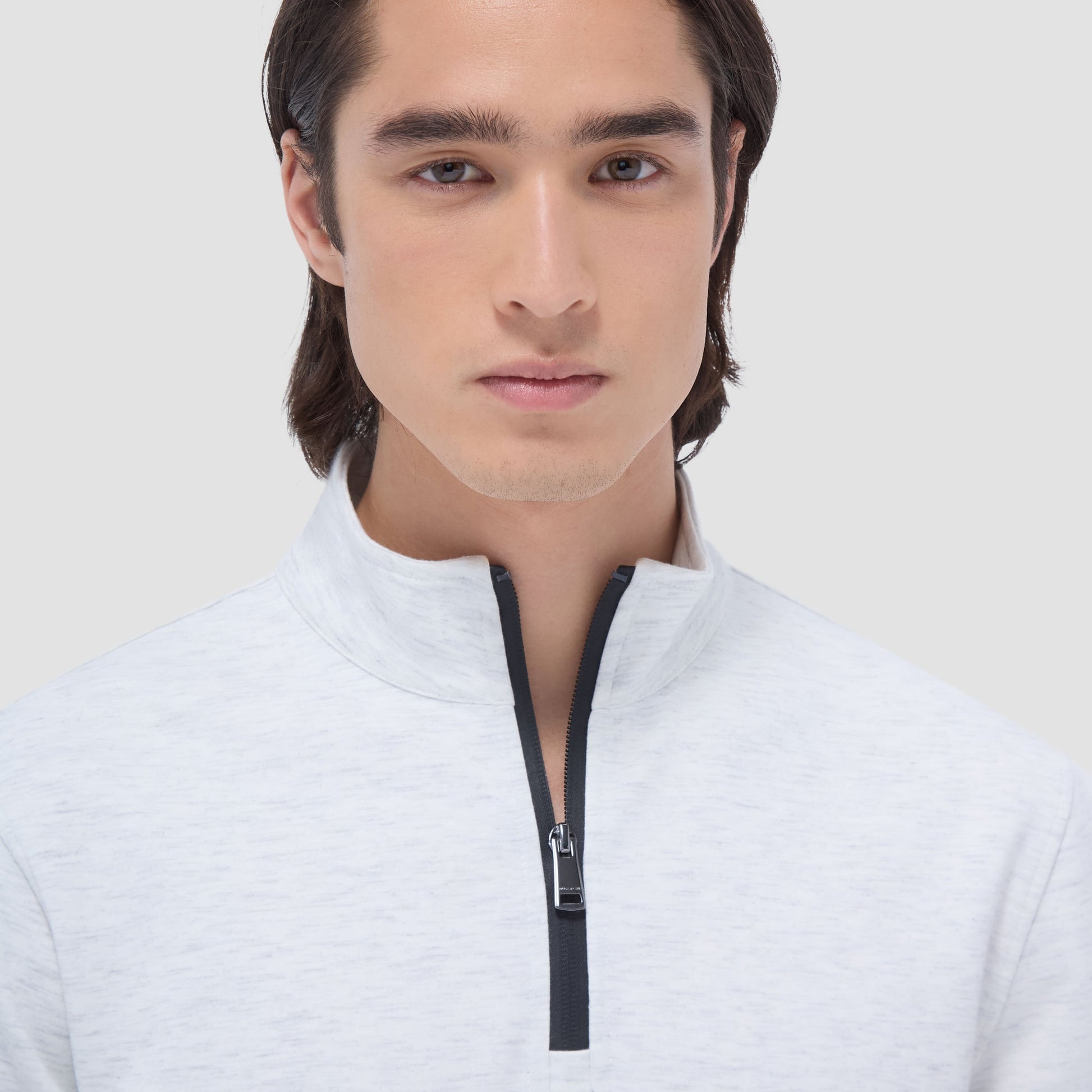 Bugatchi Soft Touch™ Heather Quarter-Zip Pullover Chalk
