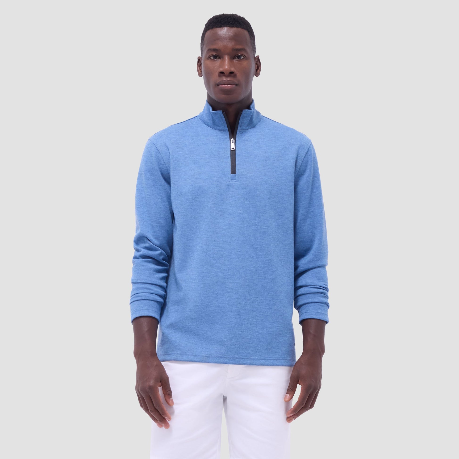 Bugatchi Soft Touch™ Heather Quarter-Zip Pullover Cobalt