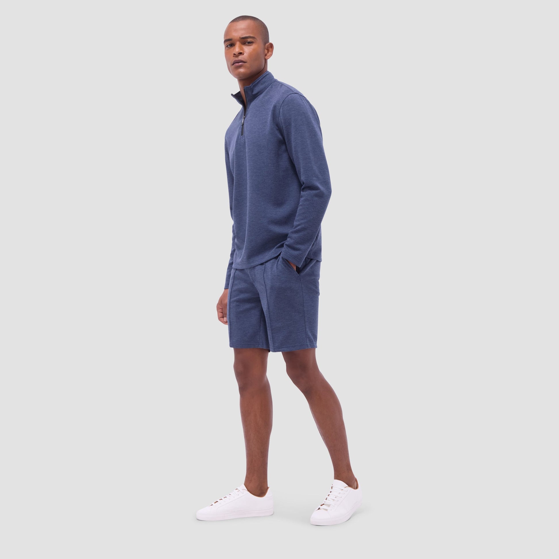 Bugatchi Soft Touch™ Heather Quarter-Zip Pullover Navy