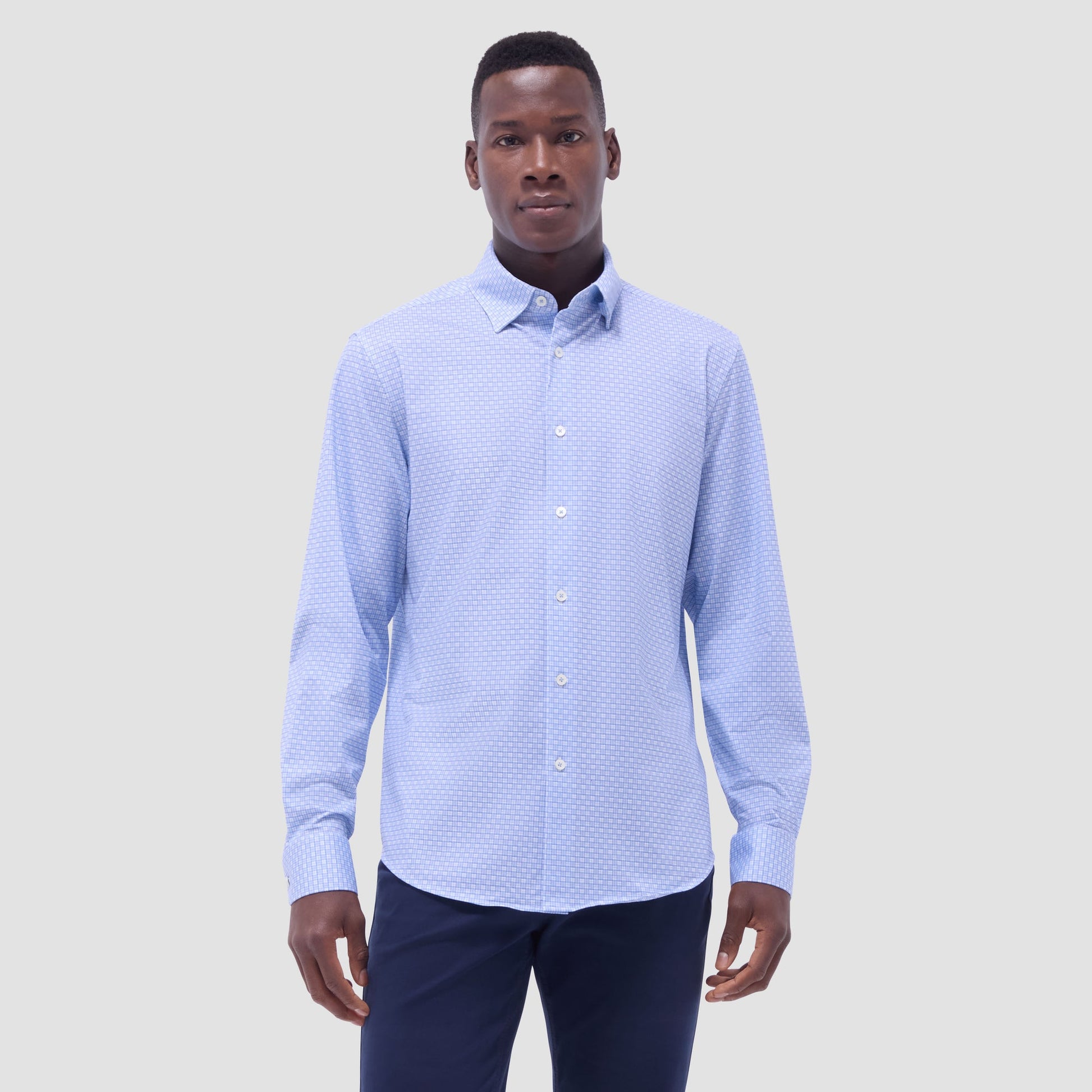 Bugatchi Jules Grid Check OoohCotton® Shirt Air Blue