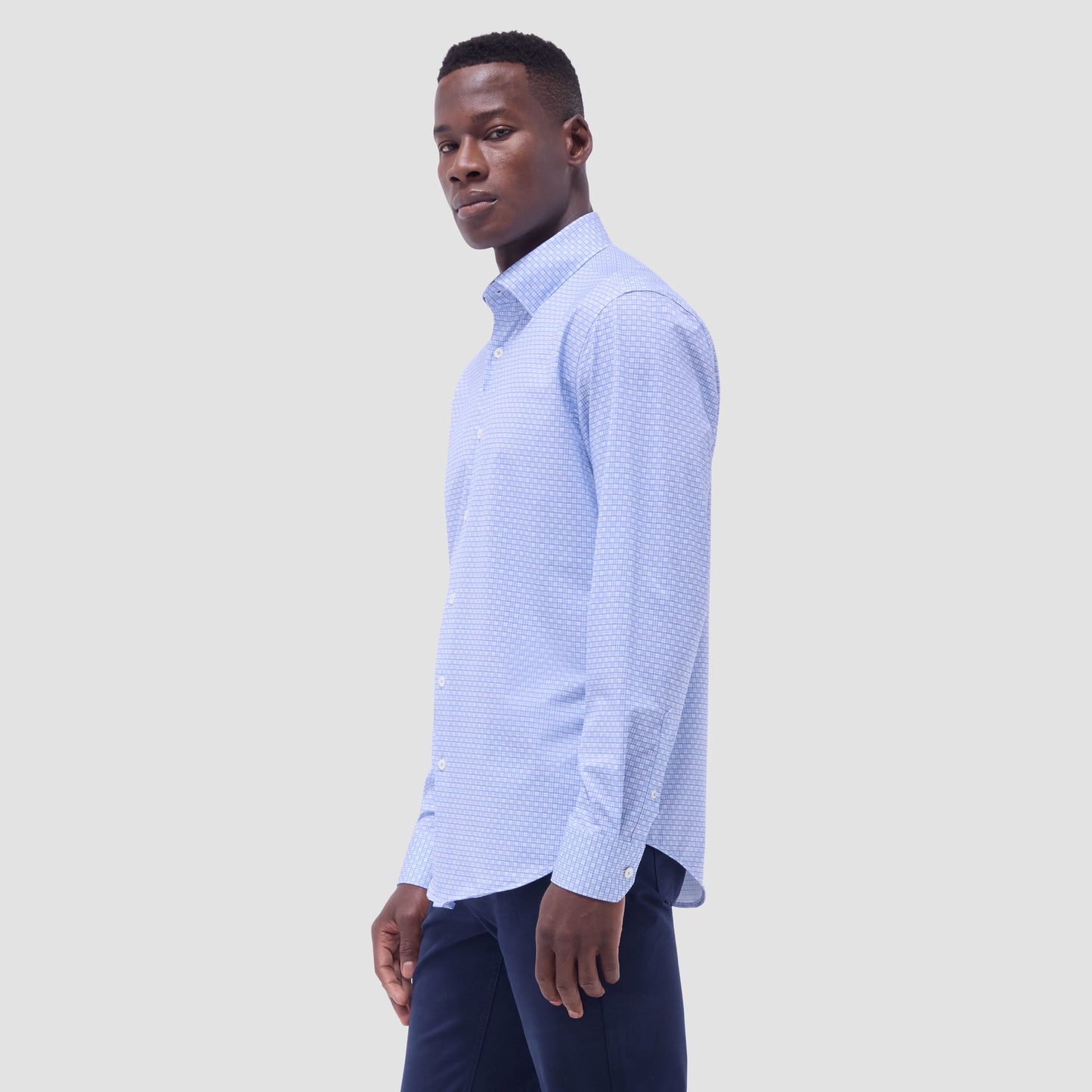 Bugatchi Jules Grid Check OoohCotton® Shirt Air Blue