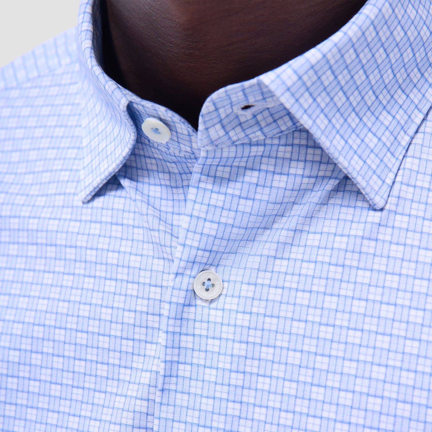 Bugatchi Jules Grid Check OoohCotton® Shirt Air Blue