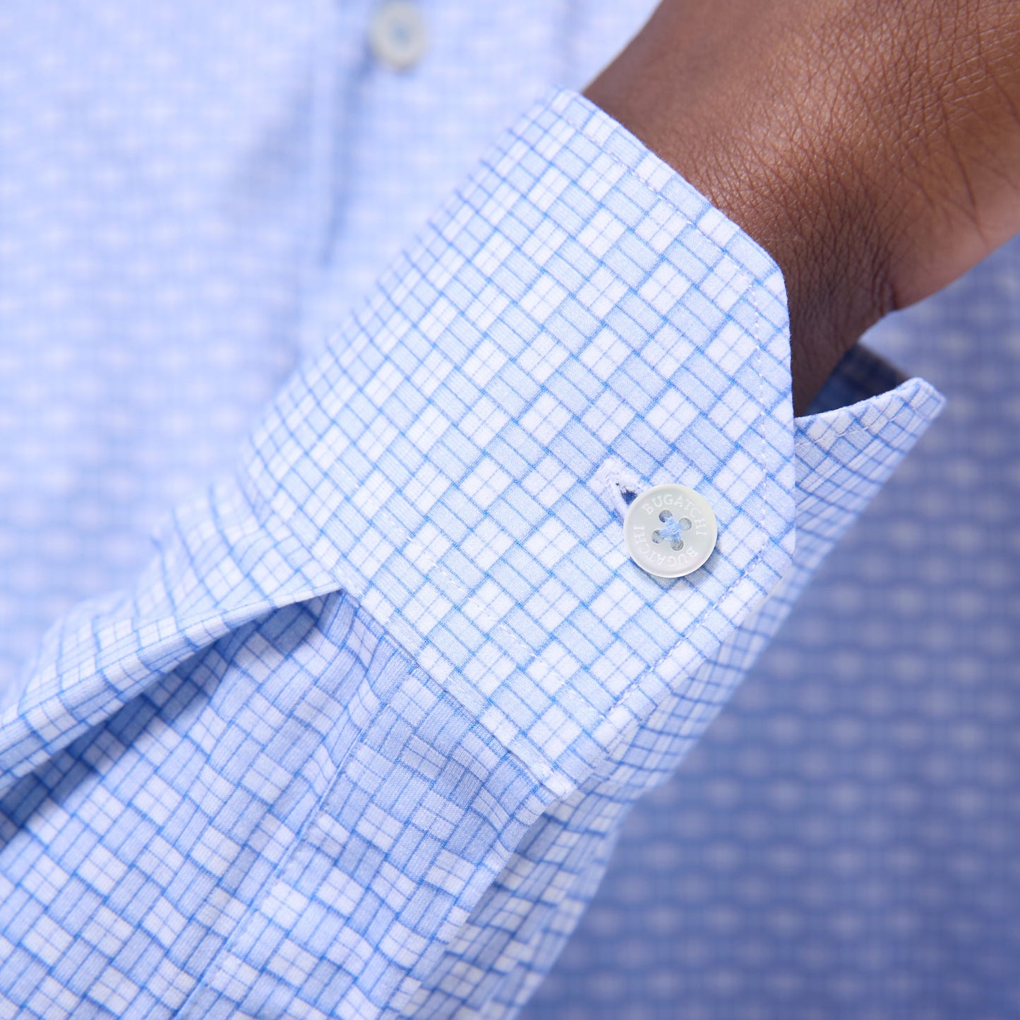 Bugatchi Jules Grid Check OoohCotton® Shirt Air Blue